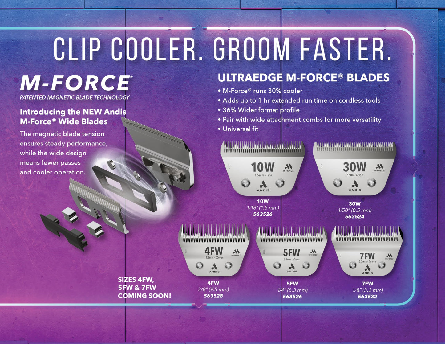 Dark Orchid Andis 563653 10W ultraEDGE M-Force Replacement Wide Blade, Professional Groomers, Magnetic Blade Tension, Dog and Pet Grooming, Steel