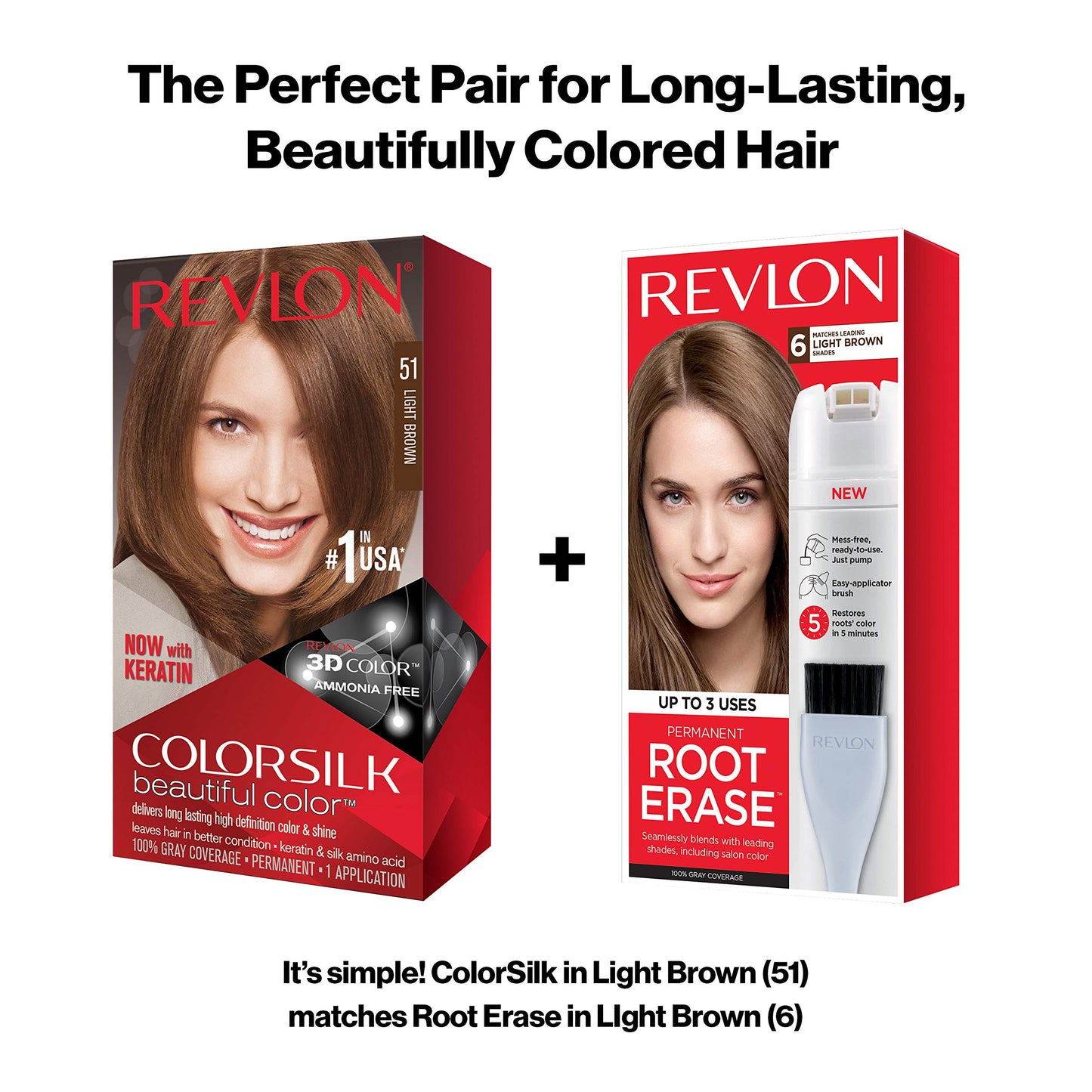 White Smoke Revlon Permanent Hair Color, Permanent Hair Dye, Colorsilk with 100% Gray Coverage, Ammonia-Free, Keratin and Amino Acids, 51 light Brown, 4.4 Oz (Pack of 3)