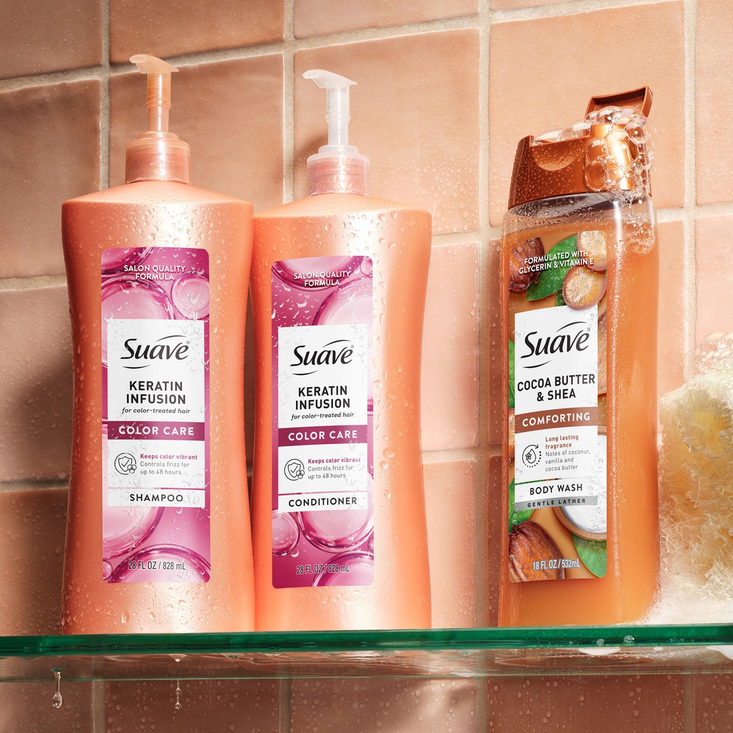 Tan Suave Keratin Infusion Color Care Conditioner for Color-Treated Hair, Anti Fade + 48HR Frizz Control, Smooths & Boosts Shine, 28 FL OZ Pump, 4 Count