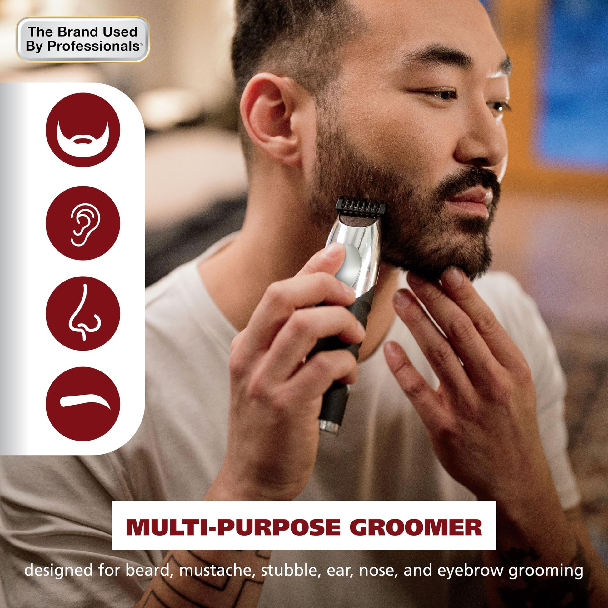 White Smoke Wahl Groomsman Pro All in One Beard Trimmer for Men, Mens Beard Trimmer Rechargeable Cordless Hair Trimmer, Includes 3 Attachment Heads for Beard, Nose, & Ear Hair Trimming - Model 5617