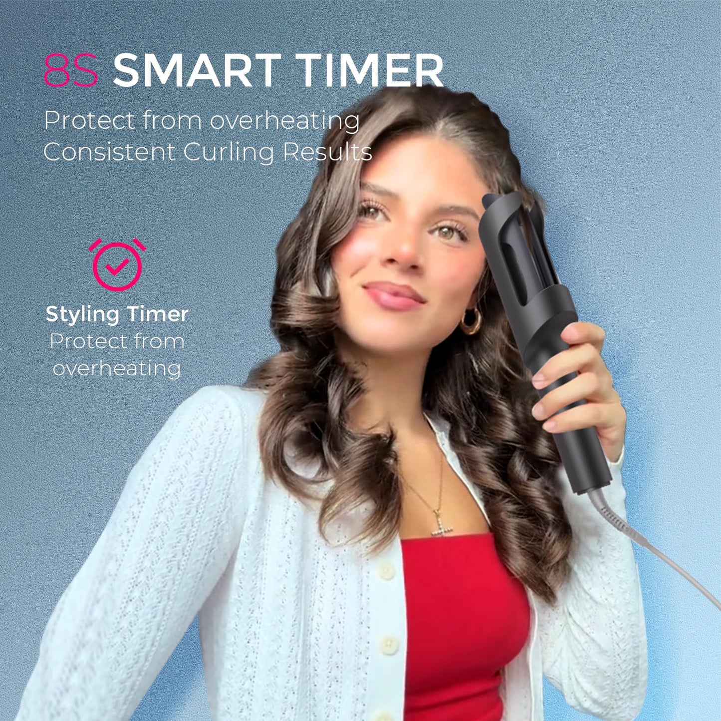 Light Slate Gray TYMO Automatic Rotating Curling Iron - TYMO CURLPRO Beach Waves Curling Wand, Portable Hair Curler, 500 Million Ionic, Dual Voltage & Lightweight for Travel, Ceramic Coating, 1 1/4 Inch, Metallic Gray