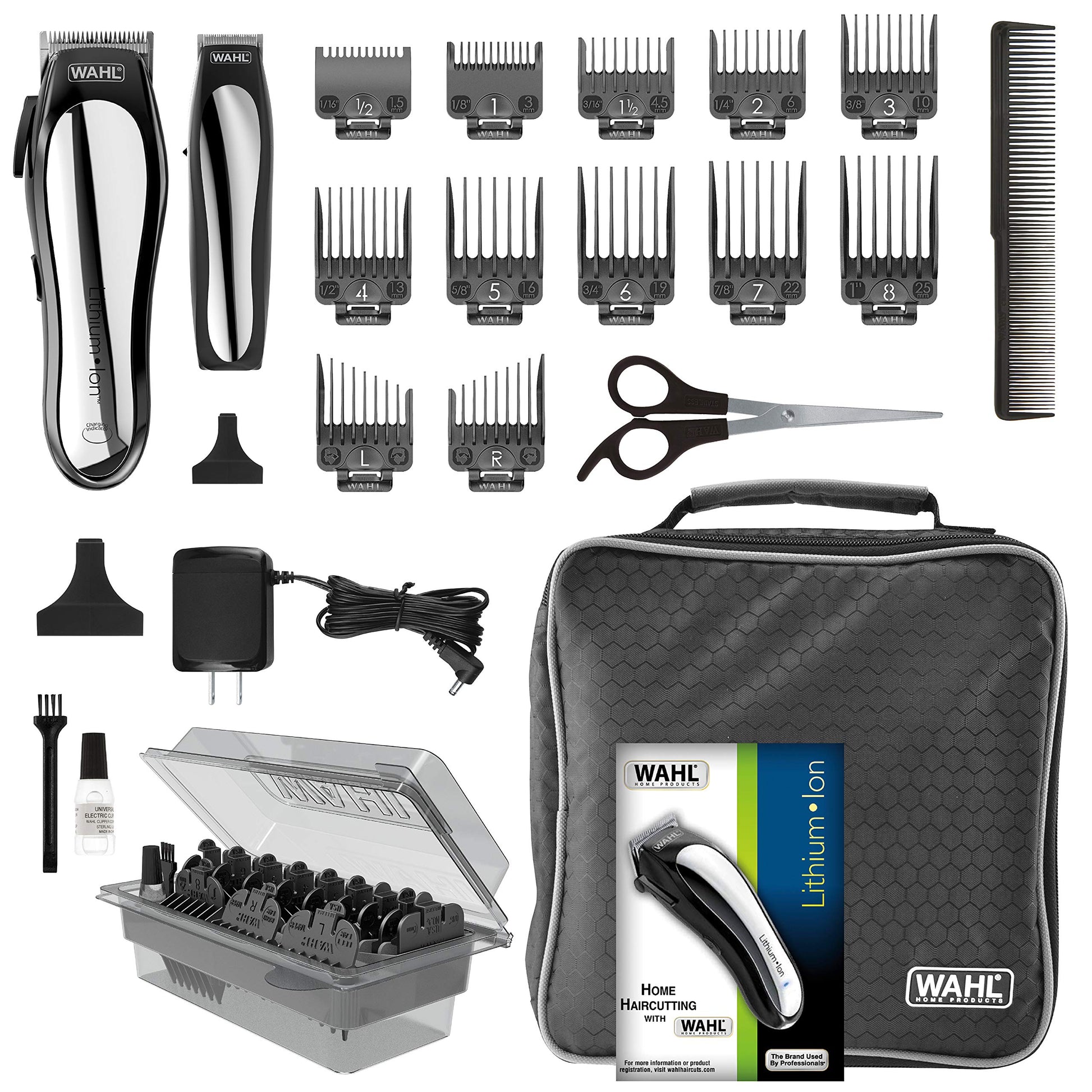 White Smoke WAHL Lithium Pro Cordless Haircut & Touch Up Kit With Case, 23 Pieces