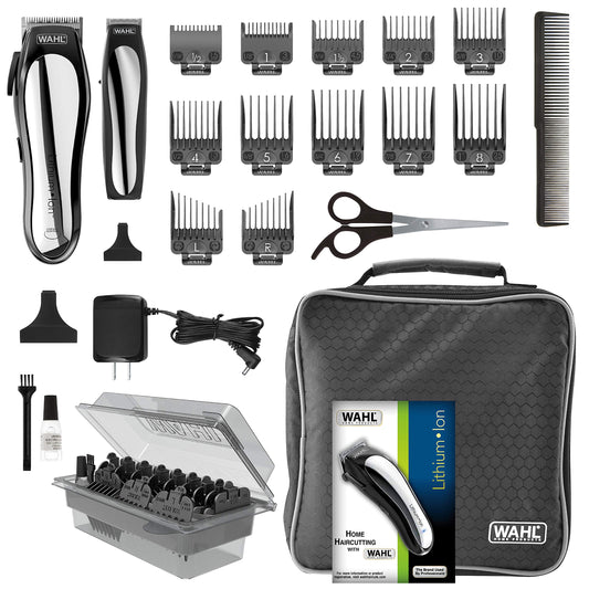 White Smoke WAHL Lithium Pro Cordless Haircut & Touch Up Kit With Case, 23 Pieces