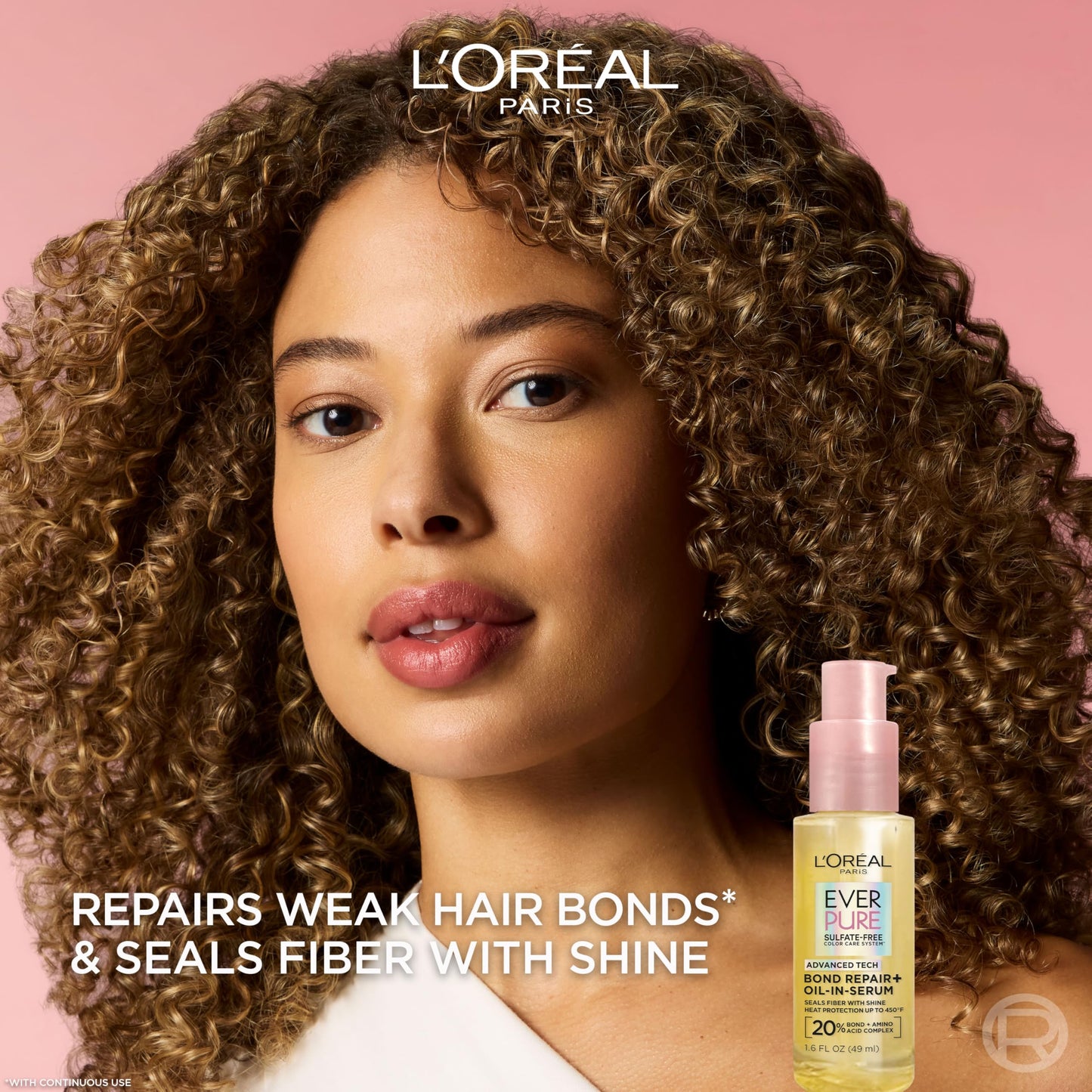 Black L'Oreal Paris Bond Repair+ Hair Oil-in-Serum, Heat Protectant to Strengthen Damaged, Color-Treated Hair, Provides Intense Shine and Frizz Control, EverPure, 1.6 Fl Oz (Packaging May Vary)