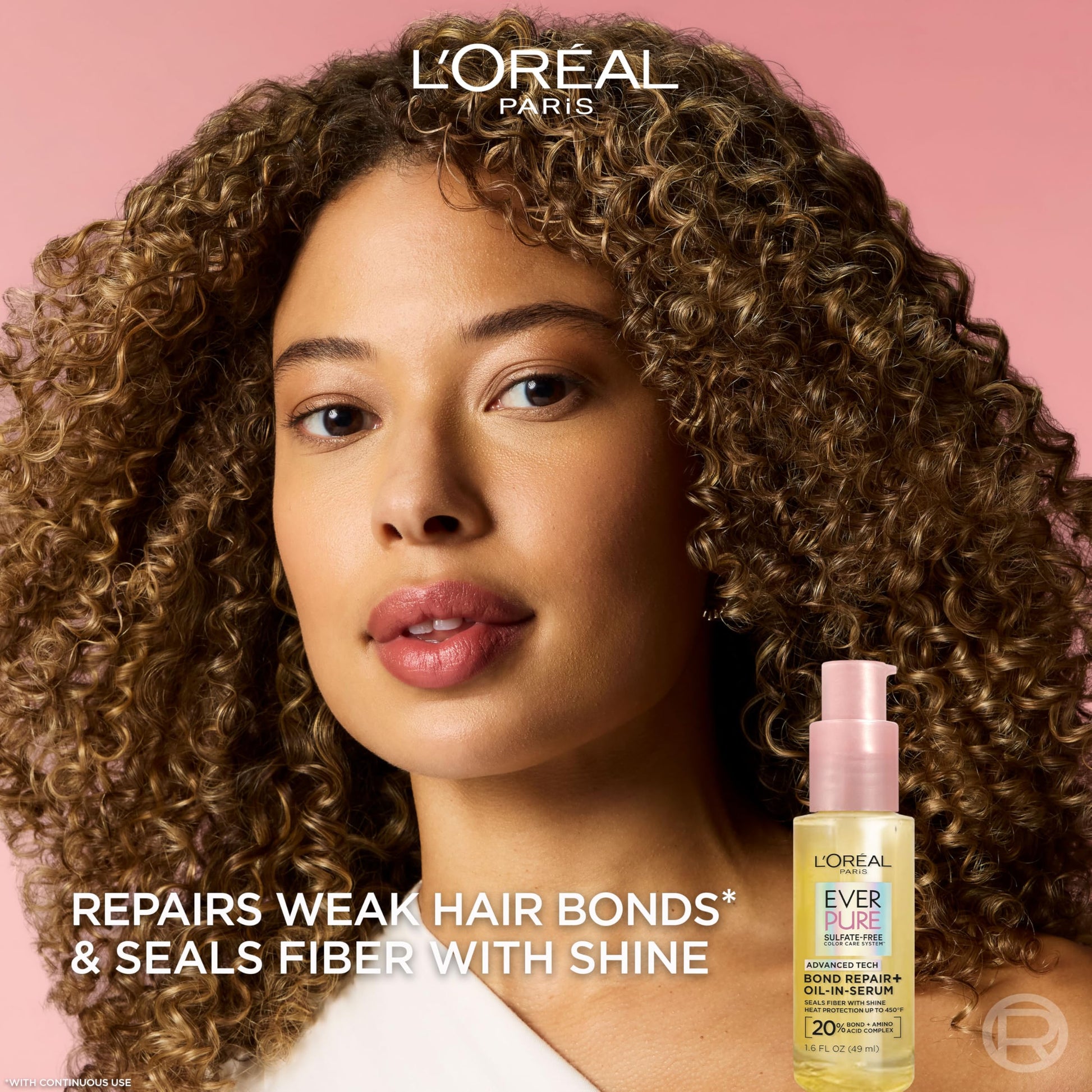 Black L'Oreal Paris Bond Repair+ Hair Oil-in-Serum, Heat Protectant to Strengthen Damaged, Color-Treated Hair, Provides Intense Shine and Frizz Control, EverPure, 1.6 Fl Oz (Packaging May Vary)