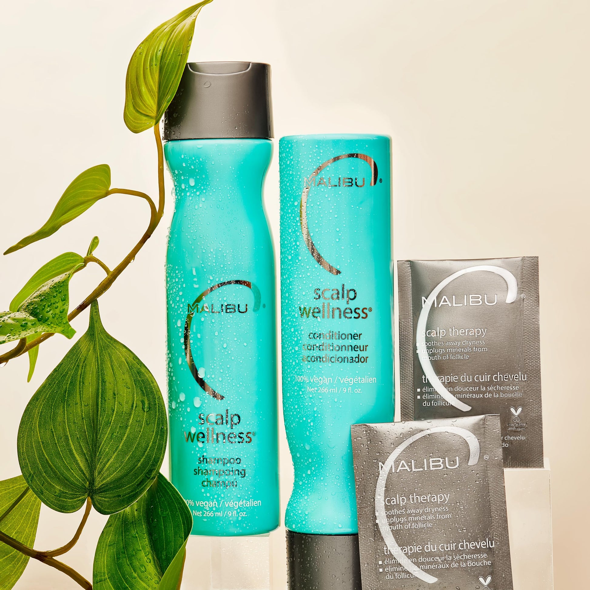 Antique White Malibu C Scalp Wellness Collection - Soothing Shampoo and Conditioner Hair Care Set for Dry Scalp - Formulated with Vitamin C Antioxidant Complex - Travel Size Scalp Remedy Packets Included (33.8 oz)