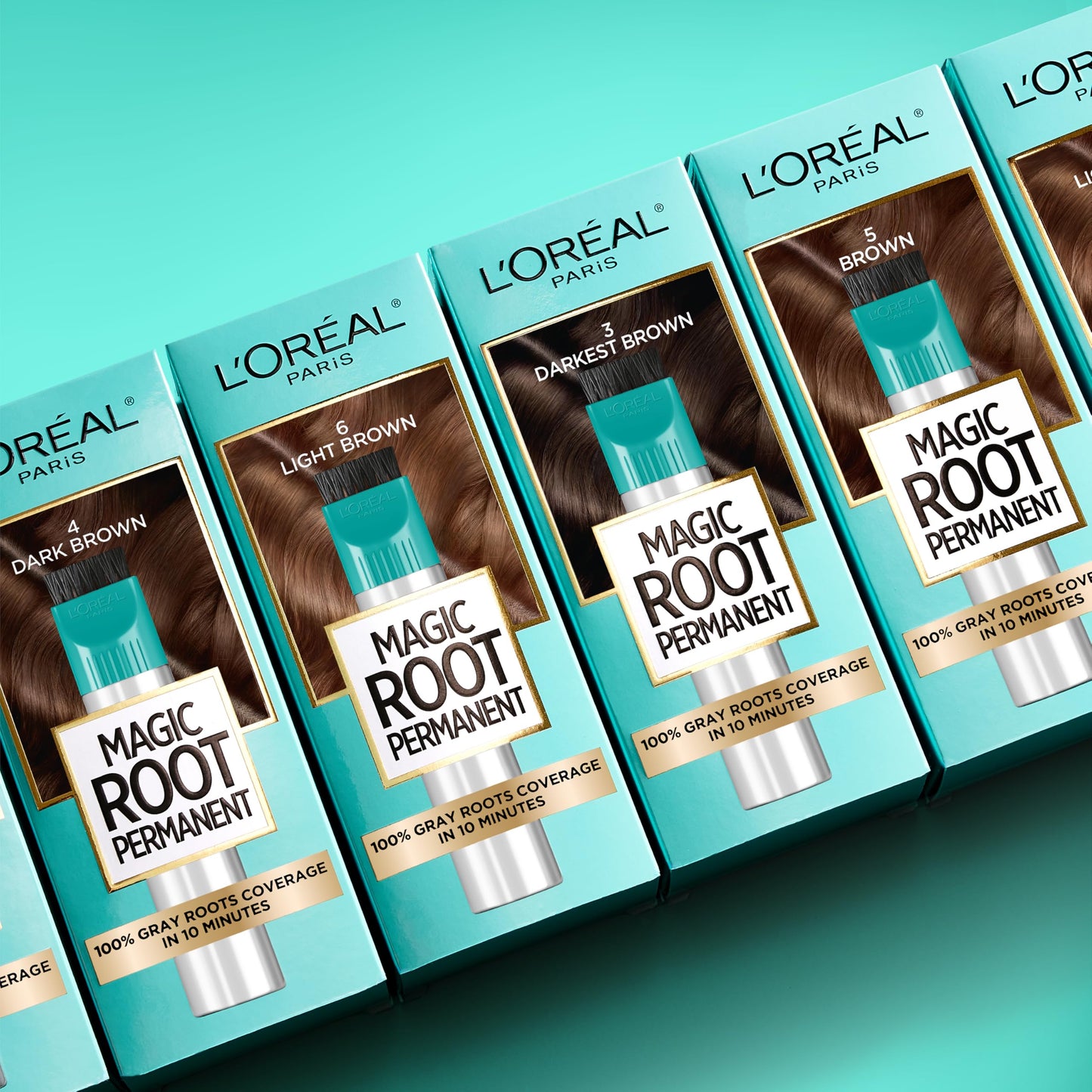 Aquamarine L’Oréal Paris Magic Root Permanent Hair Color, 10 Minute Root Coloring Kit with 100% Gray Hair Coverage, 4 Dark Brown, 2 Count