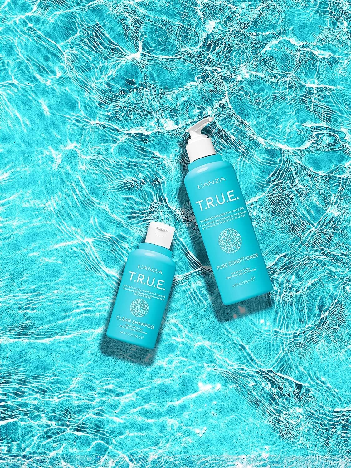 Turquoise L'ANZA T.R.U.E. Duo Hair Kit, Clean Shampoo & Pure Conditioner, Anti Frizz, Fragrance & Paraben Free, Vegan & Cruelty Free Shampoo and Conditioner Set, Luxury Hair Care Kit in a Gift Box (2/8 Fl Oz)