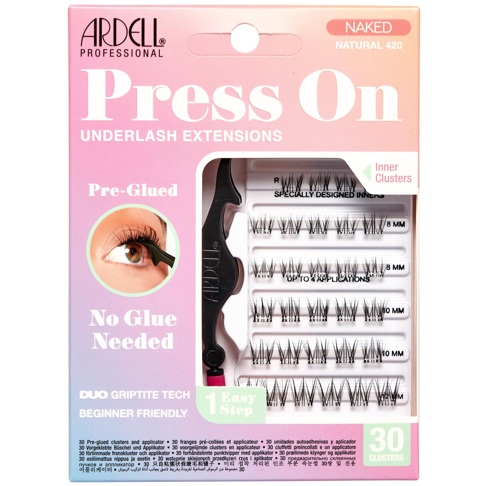 White Smoke Ardell Press On Lashes Underlash Extensions, Naked 420 – Pre-Glued Individual Lash Clusters, No Glue Needed Eyelashes Natural, Eyelash Clusters, DIY Lash Extensions, 30 ct