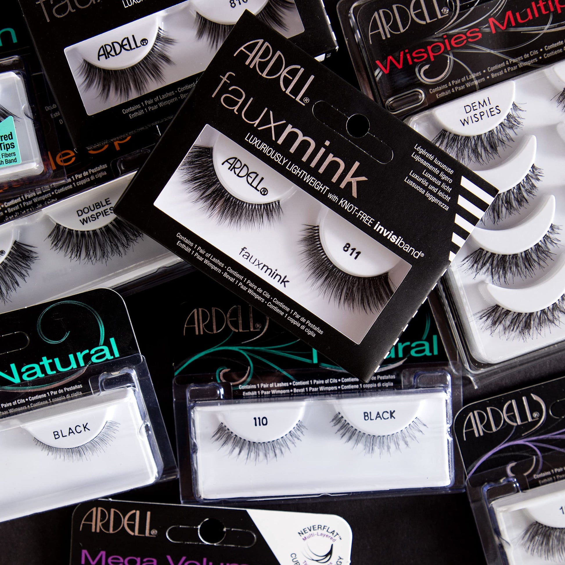 Black Ardell Faux Mink 811 Black False Lashes, Lightweight with Invisiband, 4 Pairs