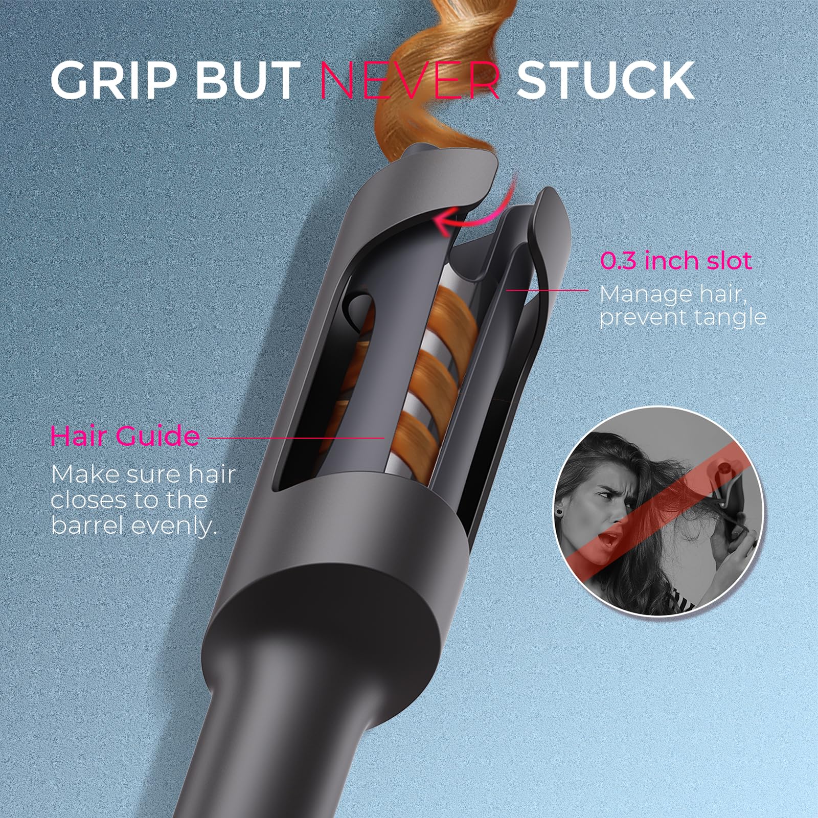 Slate Gray TYMO Automatic Rotating Curling Iron - TYMO CURLPRO Beach Waves Curling Wand, Portable Hair Curler, 500 Million Ionic, Dual Voltage & Lightweight for Travel, Ceramic Coating, 1 1/4 Inch, Metallic Gray