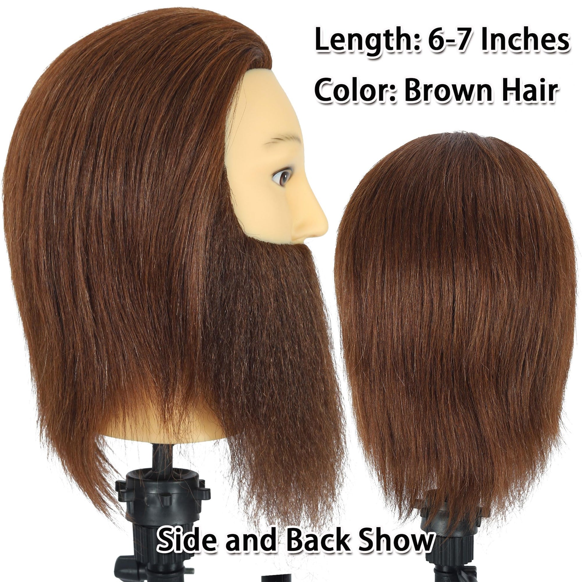 White Smoke TKIMHEQ Male Mannequin Head with Beard 100% Human Hair Haircut Training Head for Cosmetology Straight Thick Hair Manikin Head Doll Head with Stand Practice Cutting Styling (6 Inches Beard Brown#)