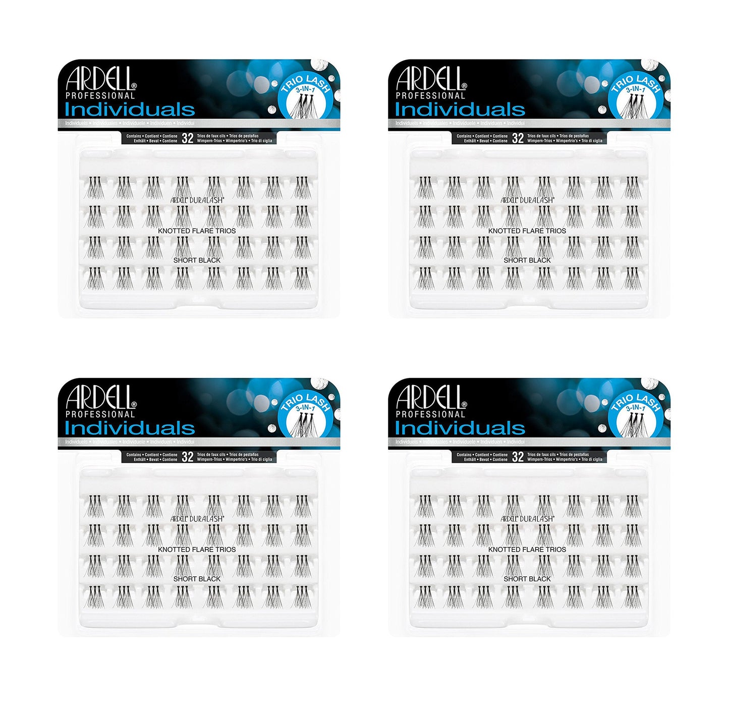 White Smoke Set of 4 Ardell Duralash Short Black Knotted Flare Trio Lashes bundled
