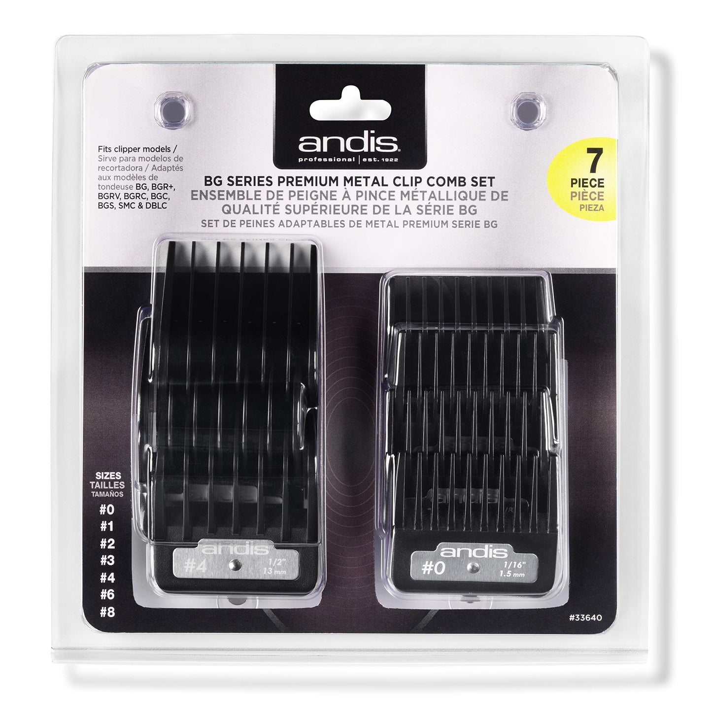 Lavender Andis 33640 BG-Series Premium Metal Clip Comb Set - Provides Sharp Cutting Blades with Long-Lasting Performance, Available in 7 Different Sizes – Black