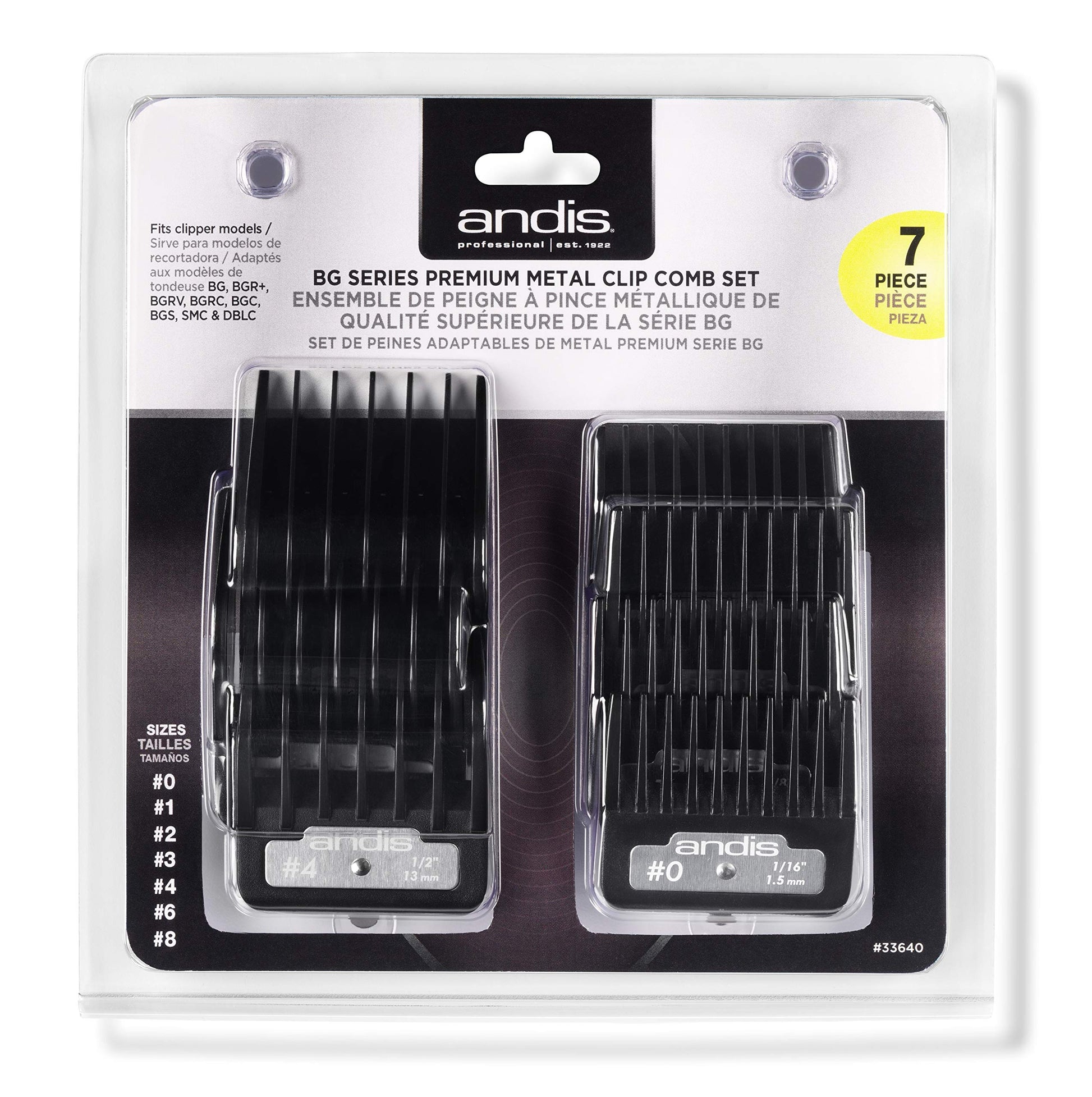 Lavender Andis 33640 BG-Series Premium Metal Clip Comb Set - Provides Sharp Cutting Blades with Long-Lasting Performance, Available in 7 Different Sizes – Black