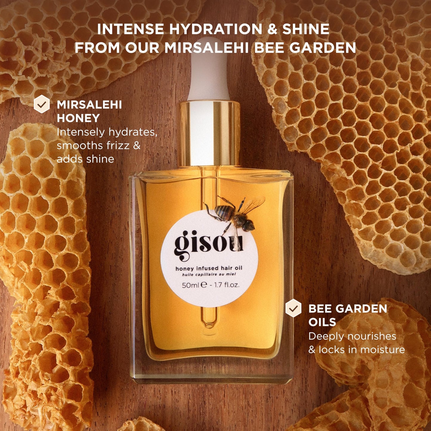 Saddle Brown Gisou Honey Infused Hair Oil Mini - Hydrating & Frizz Control Treatment with Mirsalehi Honey, Adds Shine & Heat Protectant for All Hair Types, 0.7 Fl Oz