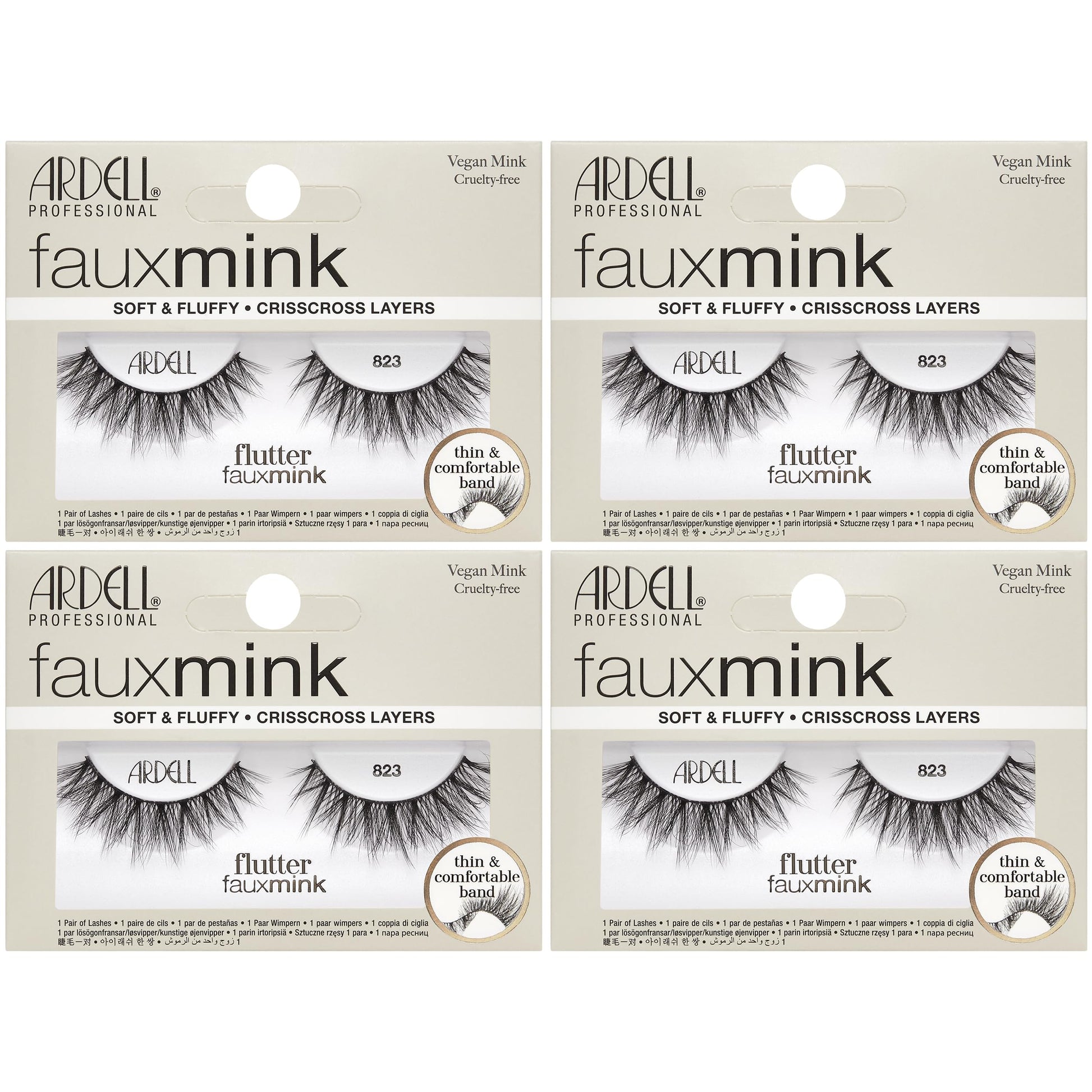 Light Gray Ardell Faux Mink Lashes Wispies 823 – Fluttery Strip Eyelashes, Crisscross, Vegan Mink, Cruelty-Free, Wispy Lashes Falsies for Seamless Wear, 4 Pack