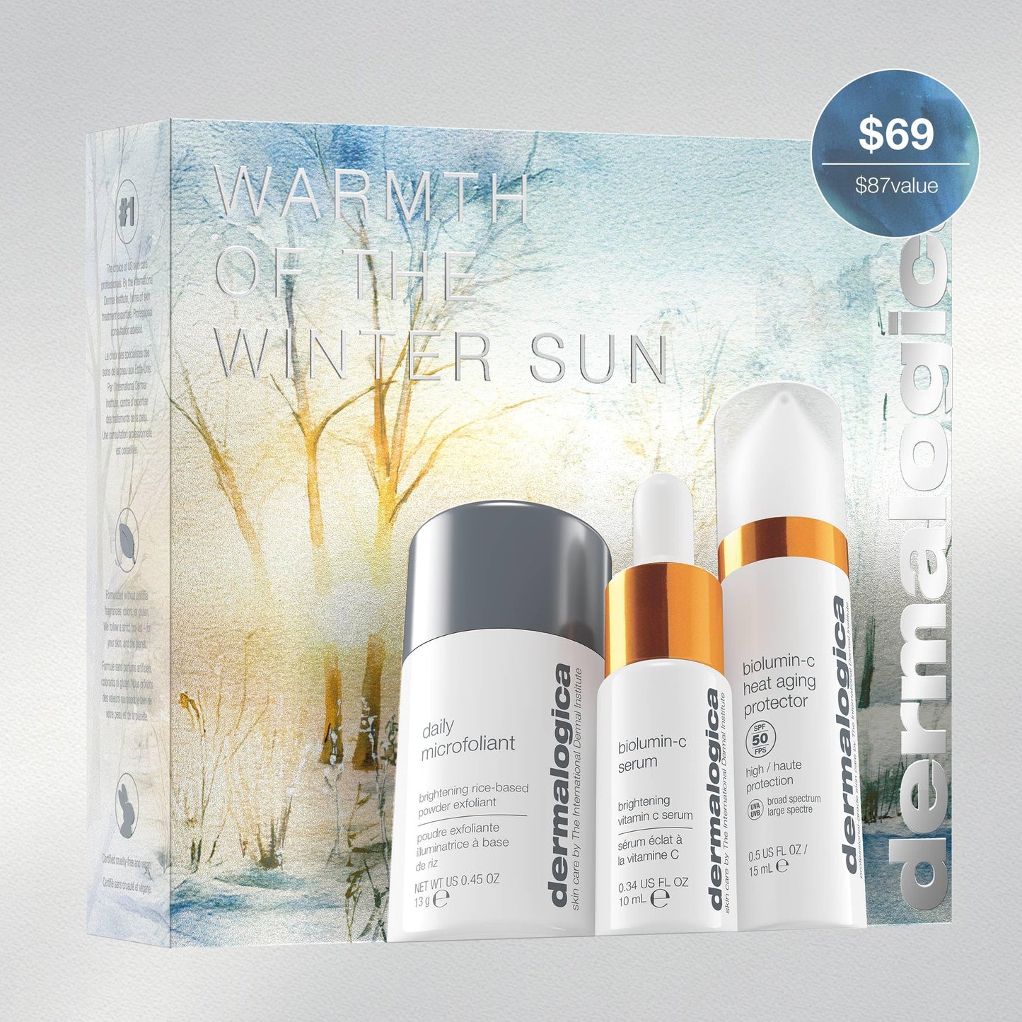 Light Gray Dermalogica Warmth of the Winter Sun – Travel Sized Skin Care Set Includes Face Exfoliants, Facial Serum, and Moisturizer with SPF