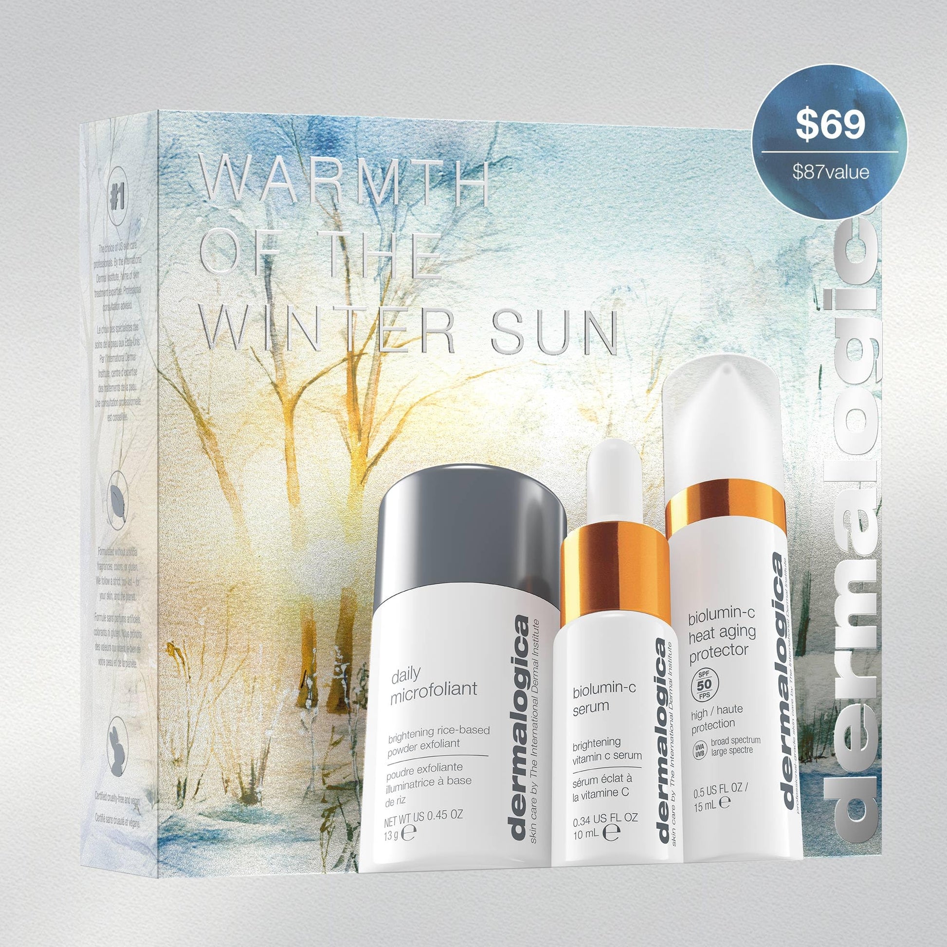 Light Gray Dermalogica Warmth of the Winter Sun – Travel Sized Skin Care Set Includes Face Exfoliants, Facial Serum, and Moisturizer with SPF