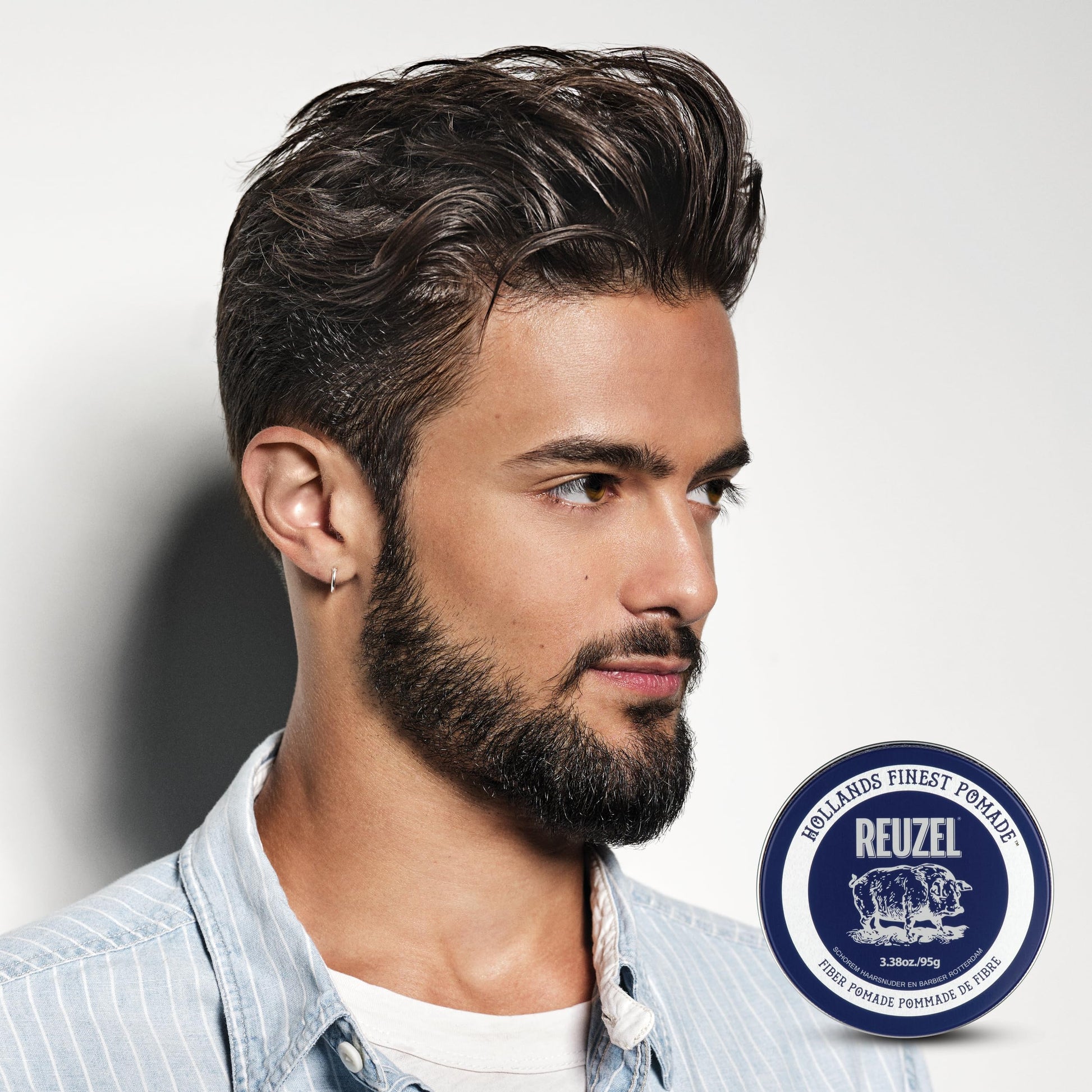 Lavender REUZEL Fiber Pomade, Firm and Pliable All Day Hold, Water Soluble Styling, Low Shine and Flake Free, Easy To Wash Out, For All Hair Types