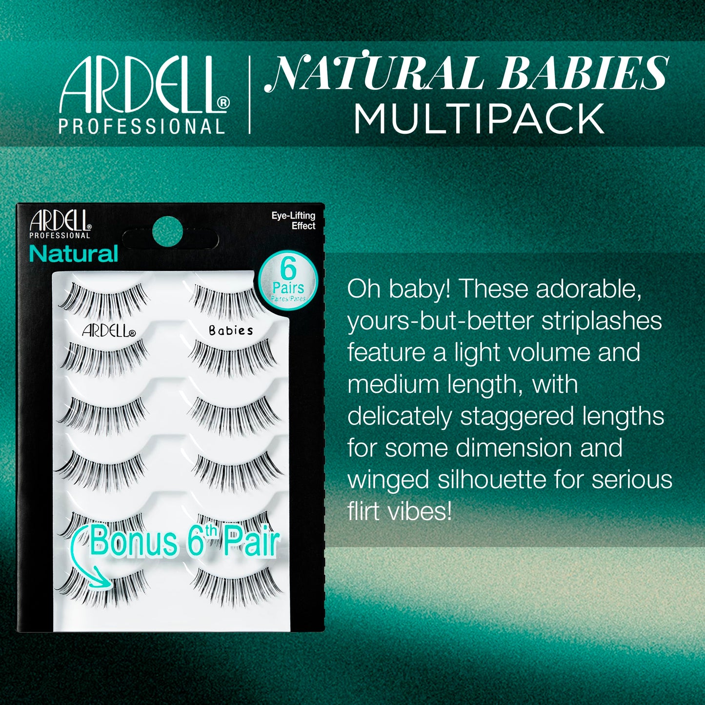 Dark Slate Gray Ardell False Eyelashes Natural Lashes Babies Black - Lightweight, Short Length, Reusable Fake Lashes, 1 Pack