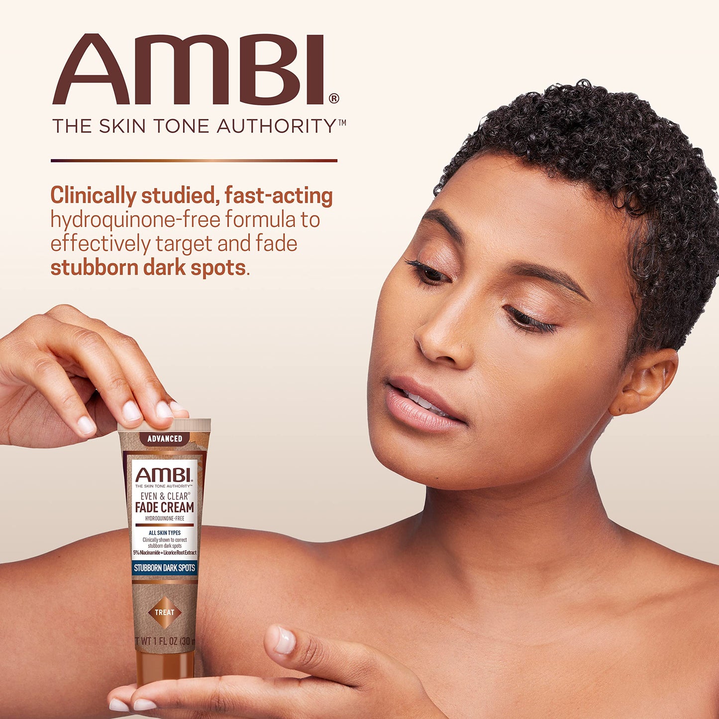Seashell Ambi Even & Clear Advanced Fade Cream, Hydroquinone-free, Hyperpigmentation Treatment, Stubborn Dark Spot Corrector, Results In As Little As 2-3 Weeks, Niacinamide, Licorice Root Extract, PHA, 1 Fl Oz