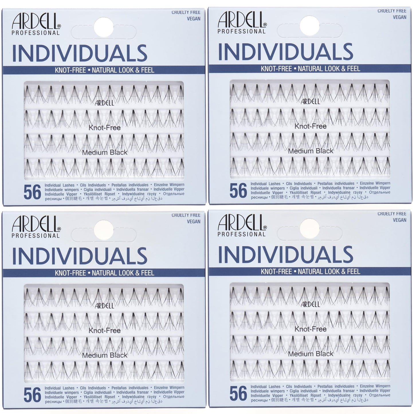 Light Gray Ardell Individuals False Eye Lashes - Medium Black, DIY Lash Clusters, Lash Band, Long-Lasting Eyelash Extensions, 4 Pack