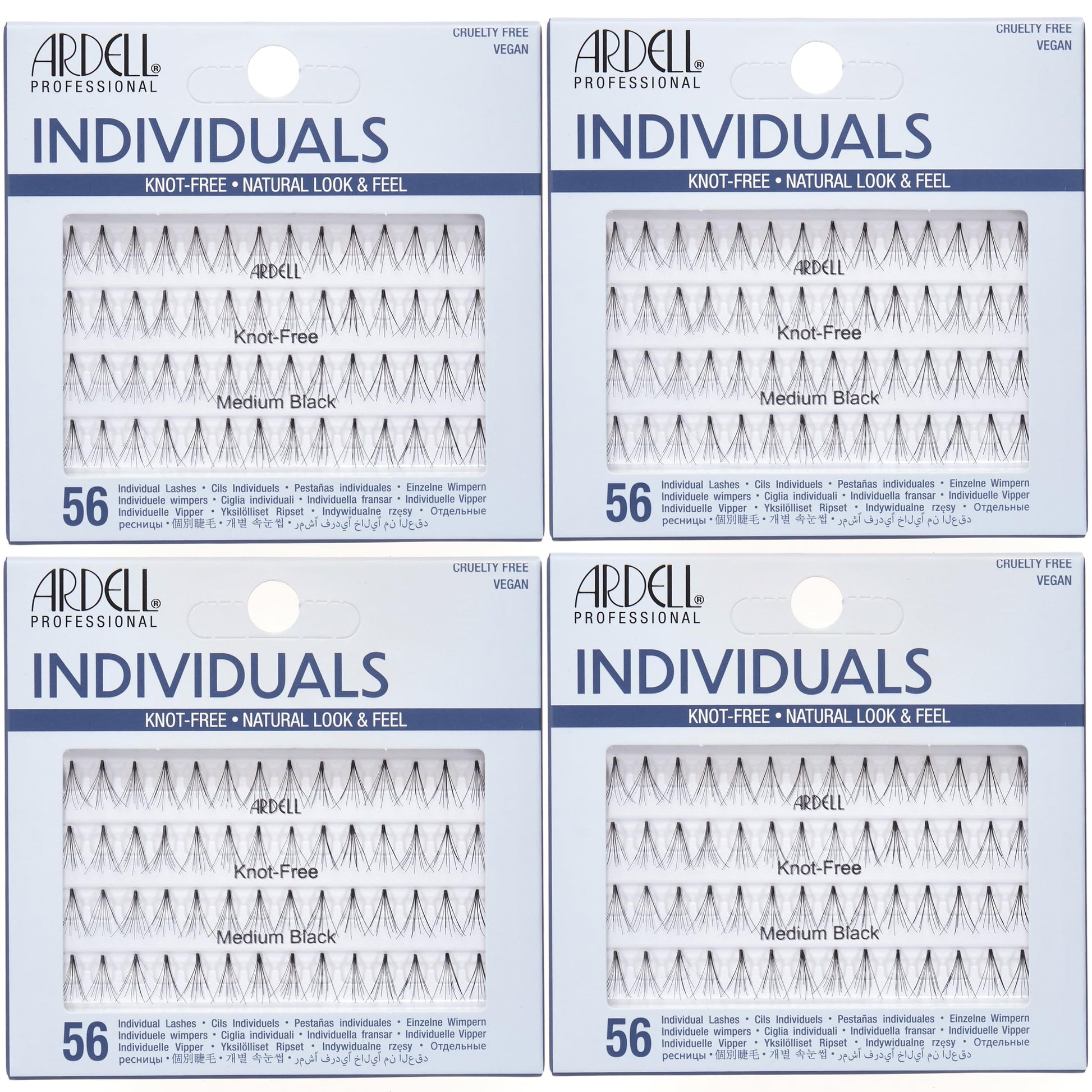 Light Gray Ardell Individuals False Eye Lashes - Medium Black, DIY Lash Clusters, Lash Band, Long-Lasting Eyelash Extensions, 4 Pack