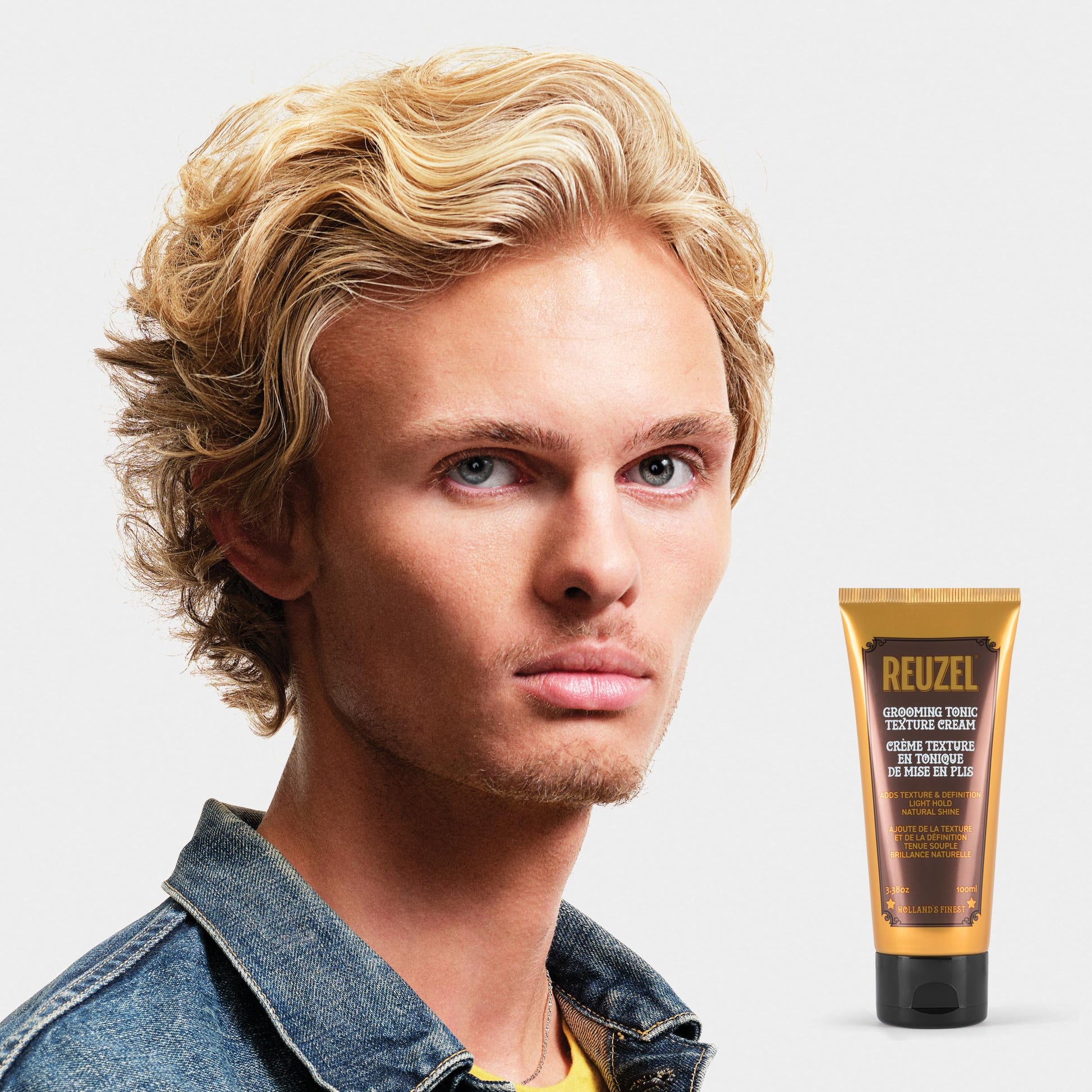 Lavender REUZEL Grooming Tonic Texture Cream, Light Hold, Curl Texture and Definition, Natural Shine, Heat Protection, For All Hair Types, 3.38oz