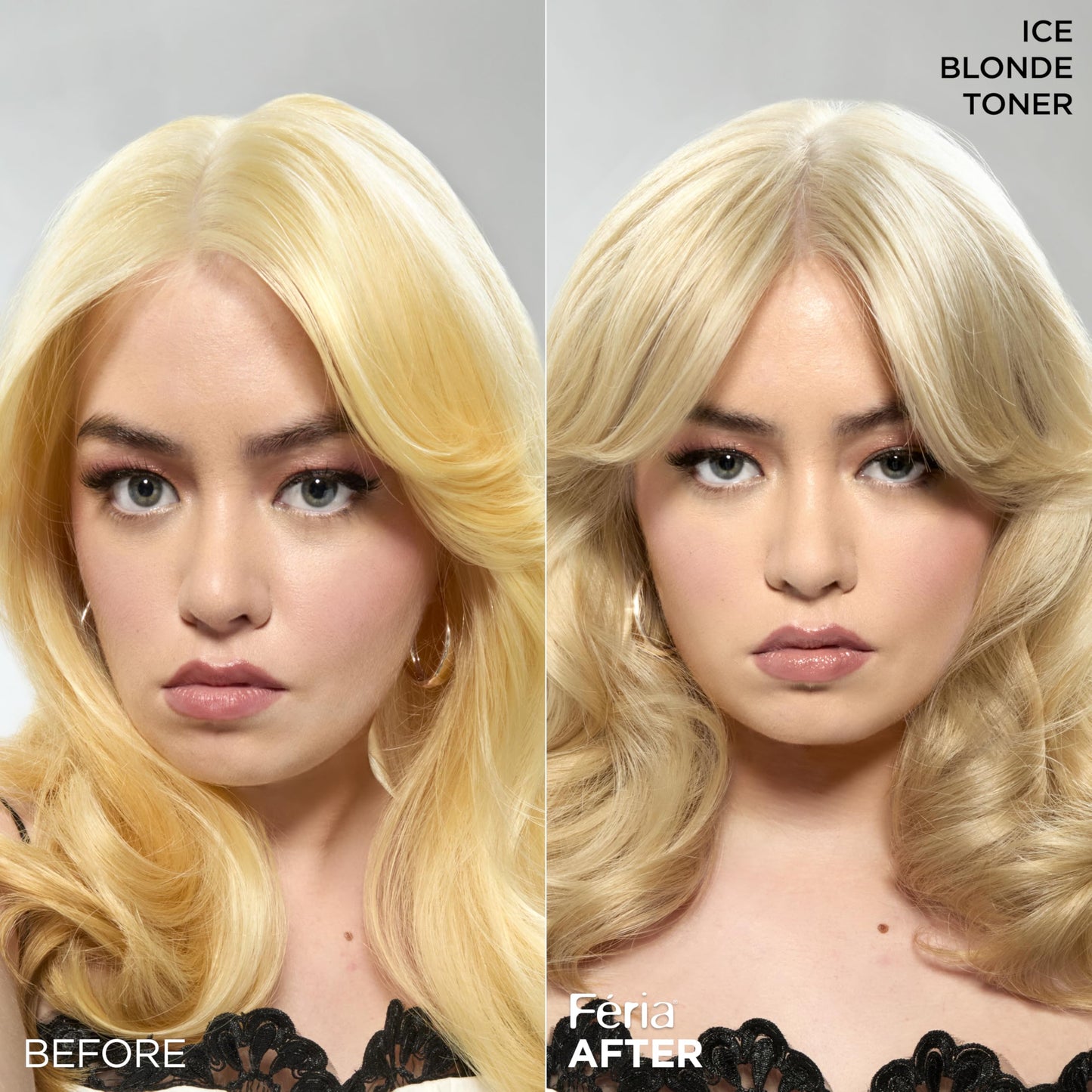 Gray L’Oreal Paris Feria Long-Lasting Anti Brass Power Hair Toner, Ammonia Free Demi Permanent Hair Color, Ice Blonde Hair Toner, 1 Application