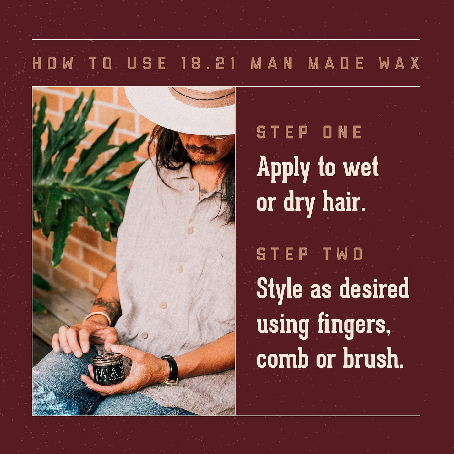 Dark Red 18.21 Man Made Hair Styling Product, 2oz. Original Sweet Tobacco Scent in Wax with Low Shine Finish