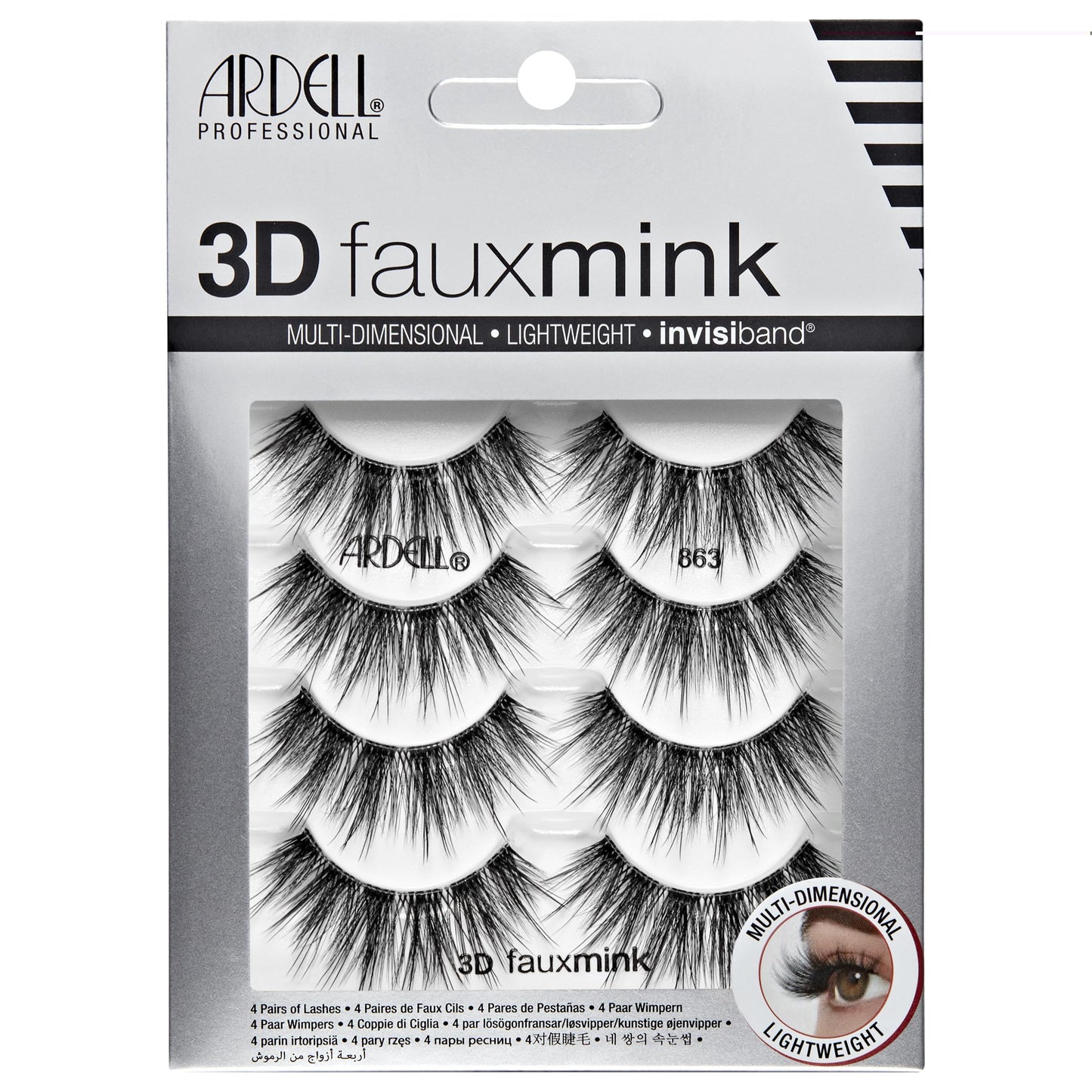 White Smoke Ardell 3D Faux Mink Lashes 863 - Multi-Dimensional False Eyelashes Natural Look Strip Wispy Lashes, 4 Pairs