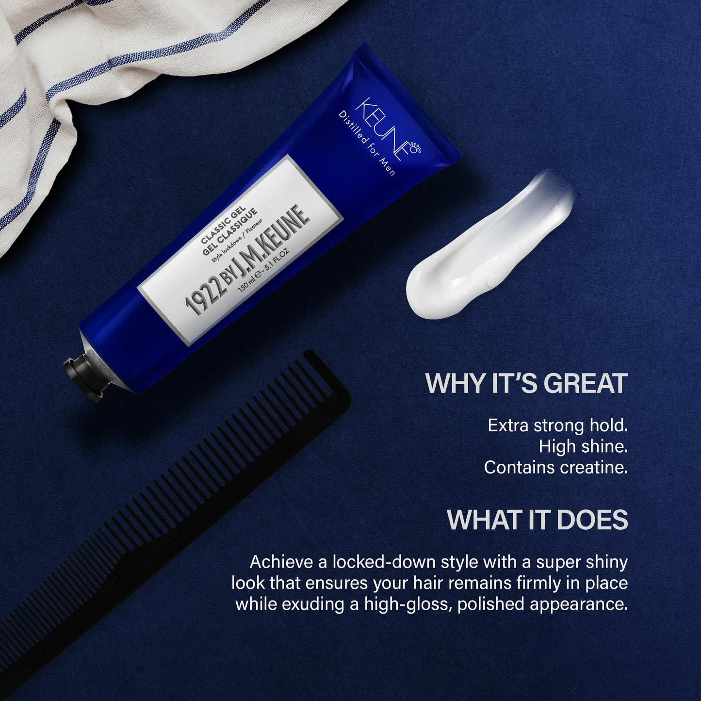 Midnight Blue KEUNE 1922 by J.M Classic Gel, Strong Hold & Shine Styling Gel for Men, 5.1 Fl Oz