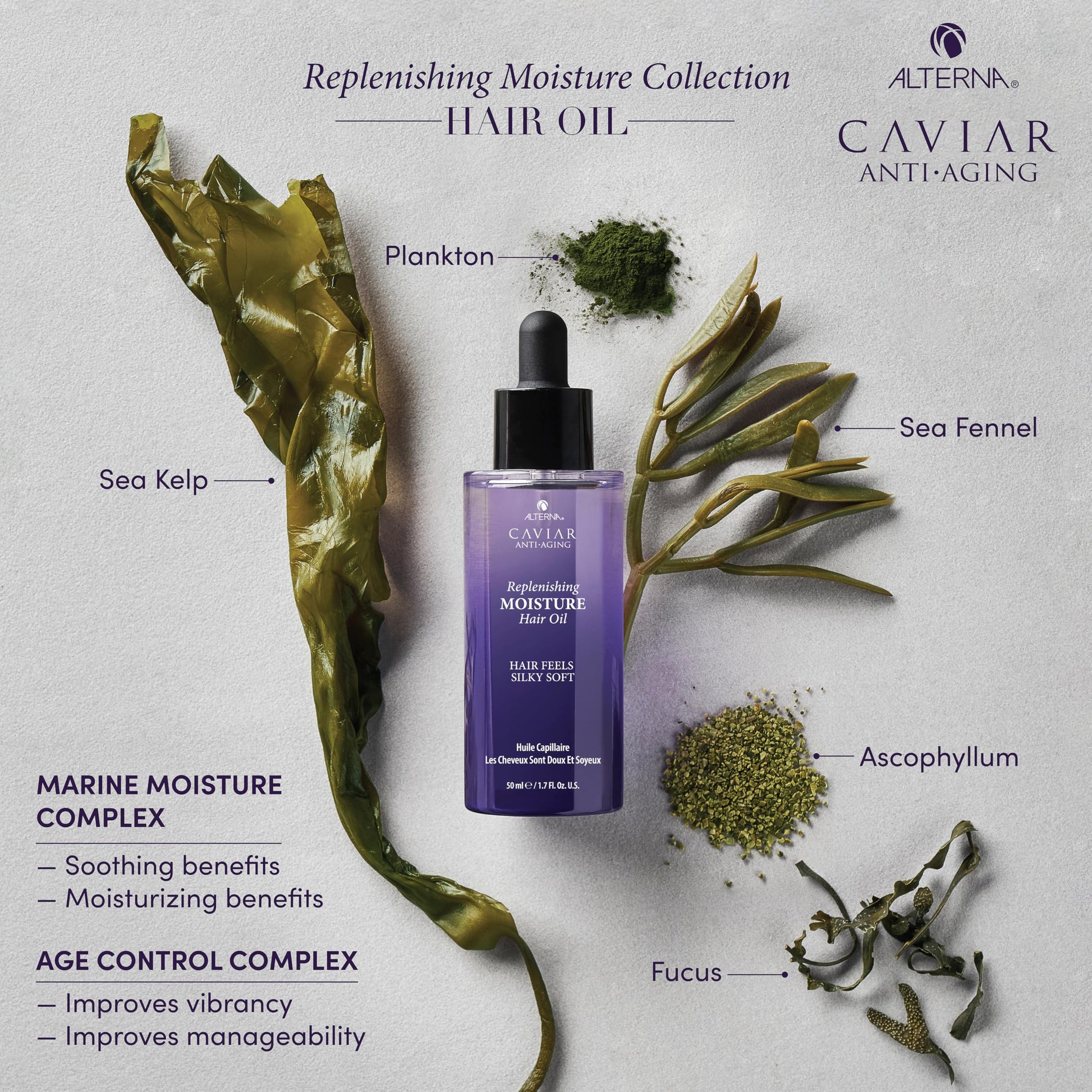 Gray Alterna Haircare CAVIAR Anti-Aging Replenishing Moisture Hair Oil 1.7 oz | Lightweight, Revives and Nourishes Hair | Increased Shine and Softness | Heat Protectant and Frizz Control