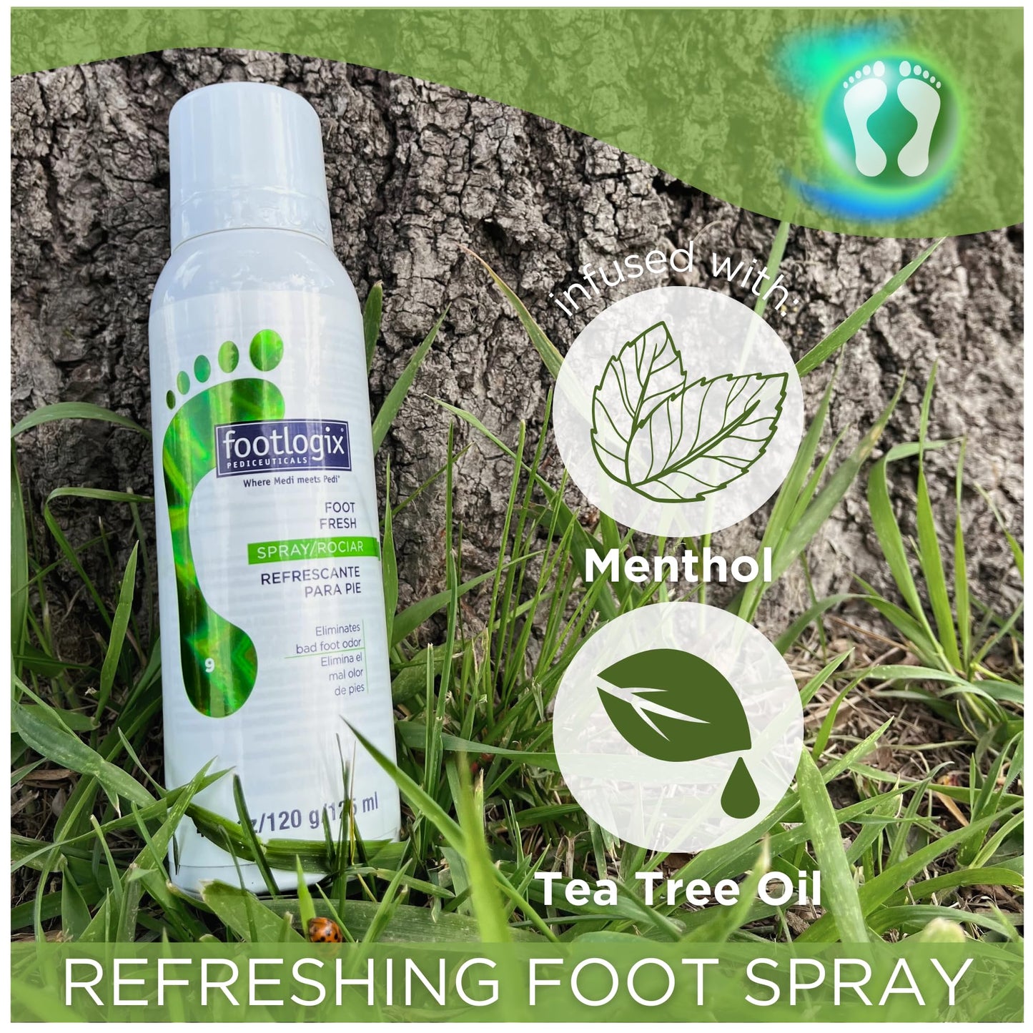 Olive Drab FOOTLOGIX Foot Deodorant Spray, 4.23 Fl Oz
