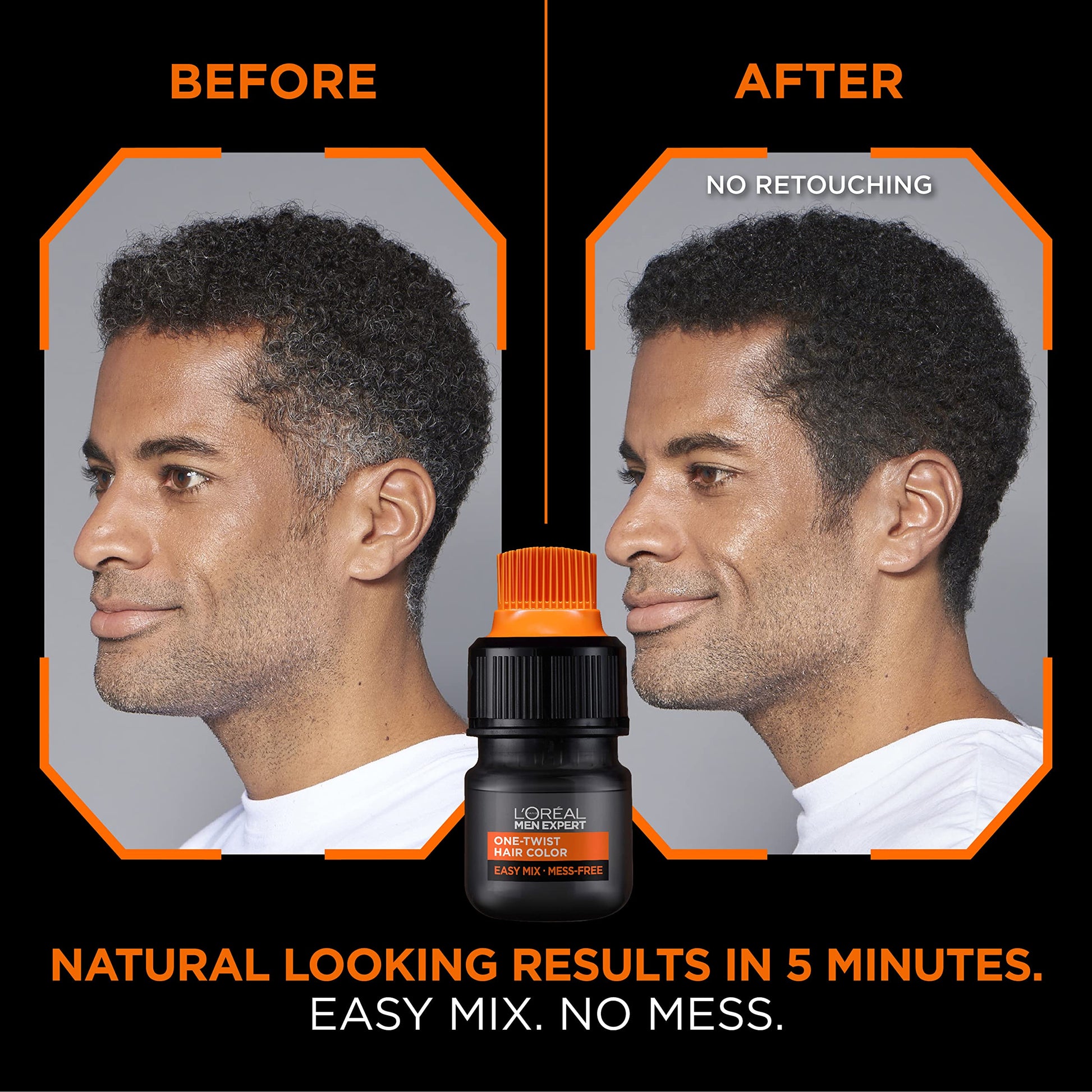 Black L’Oreal Paris Men Expert One Twist Mess Free Permanent Hair Color, Mens Hair Dye to Cover Grays, Easy Mix Ammonia Free Application, Real Black 02, 1 Application Kit