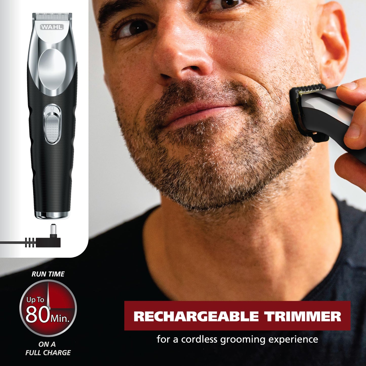 Black Wahl Groomsman Pro All in One Beard Trimmer for Men, Mens Beard Trimmer Rechargeable Cordless Hair Trimmer, Includes 3 Attachment Heads for Beard, Nose, & Ear Hair Trimming - Model 5617