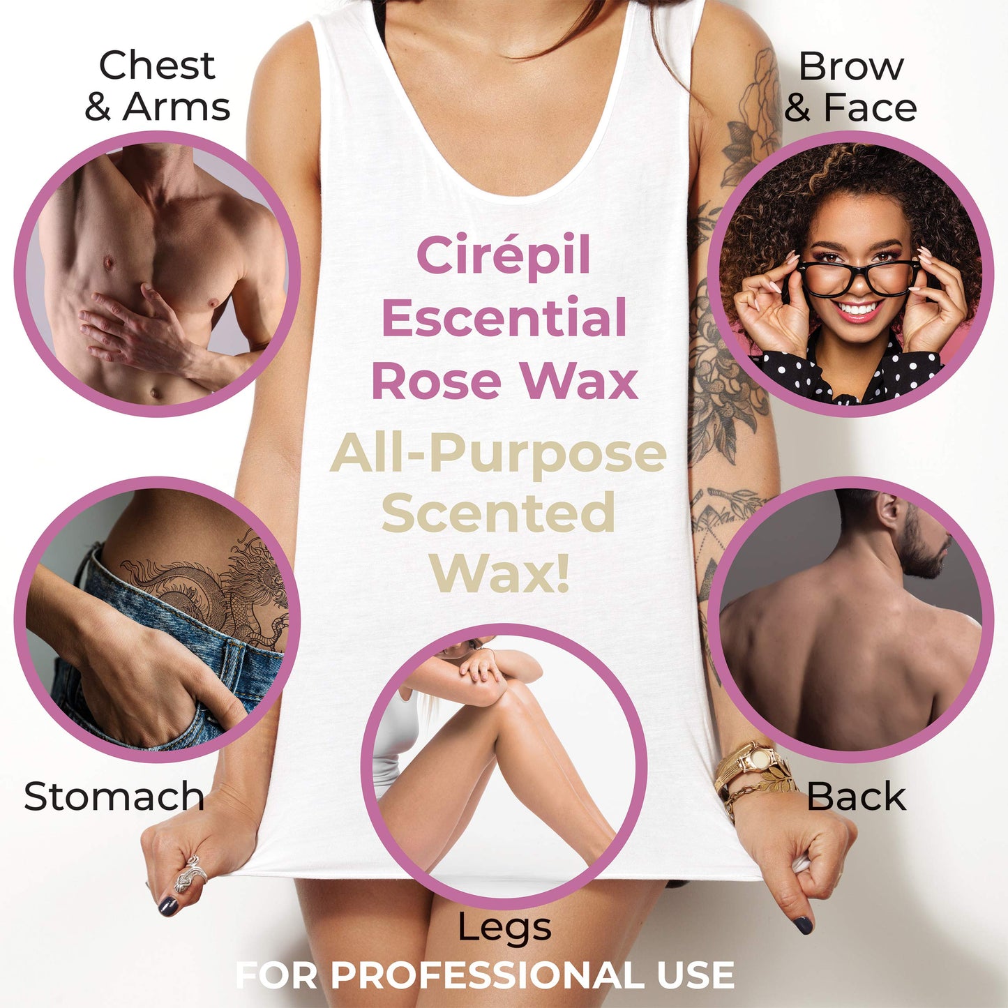 White Smoke Cirepil - Escential Rose - 400g / 14.11 oz Hard Wax Tin - Creamy Stripless Wax for Sensitive Areas - Effective on Short & Shaved Hair - Professional Body & Bikini Depilatory Refill