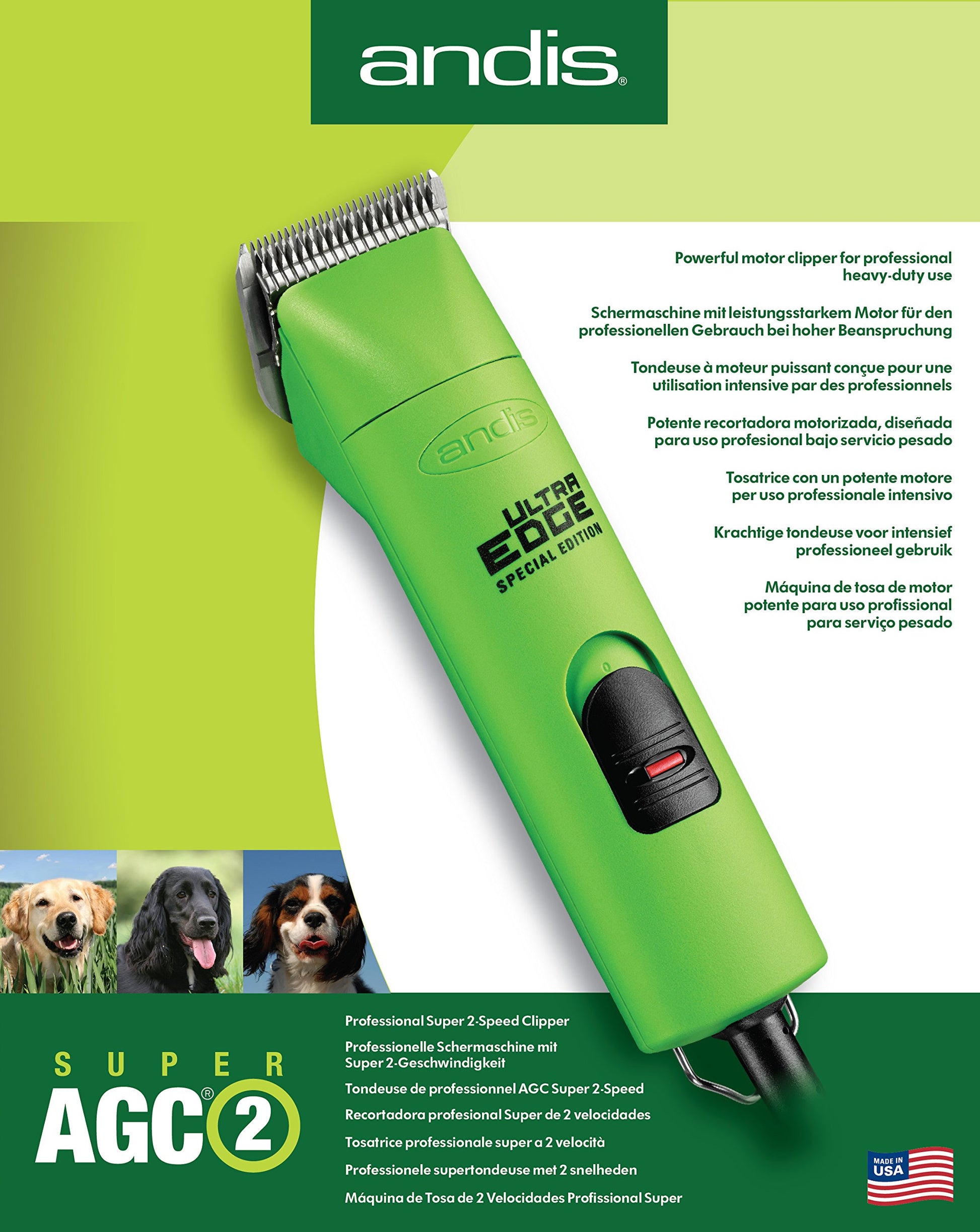 White Smoke Andis ProClip AGC Super 2-Speed Detachagle Blade Clipper, Green