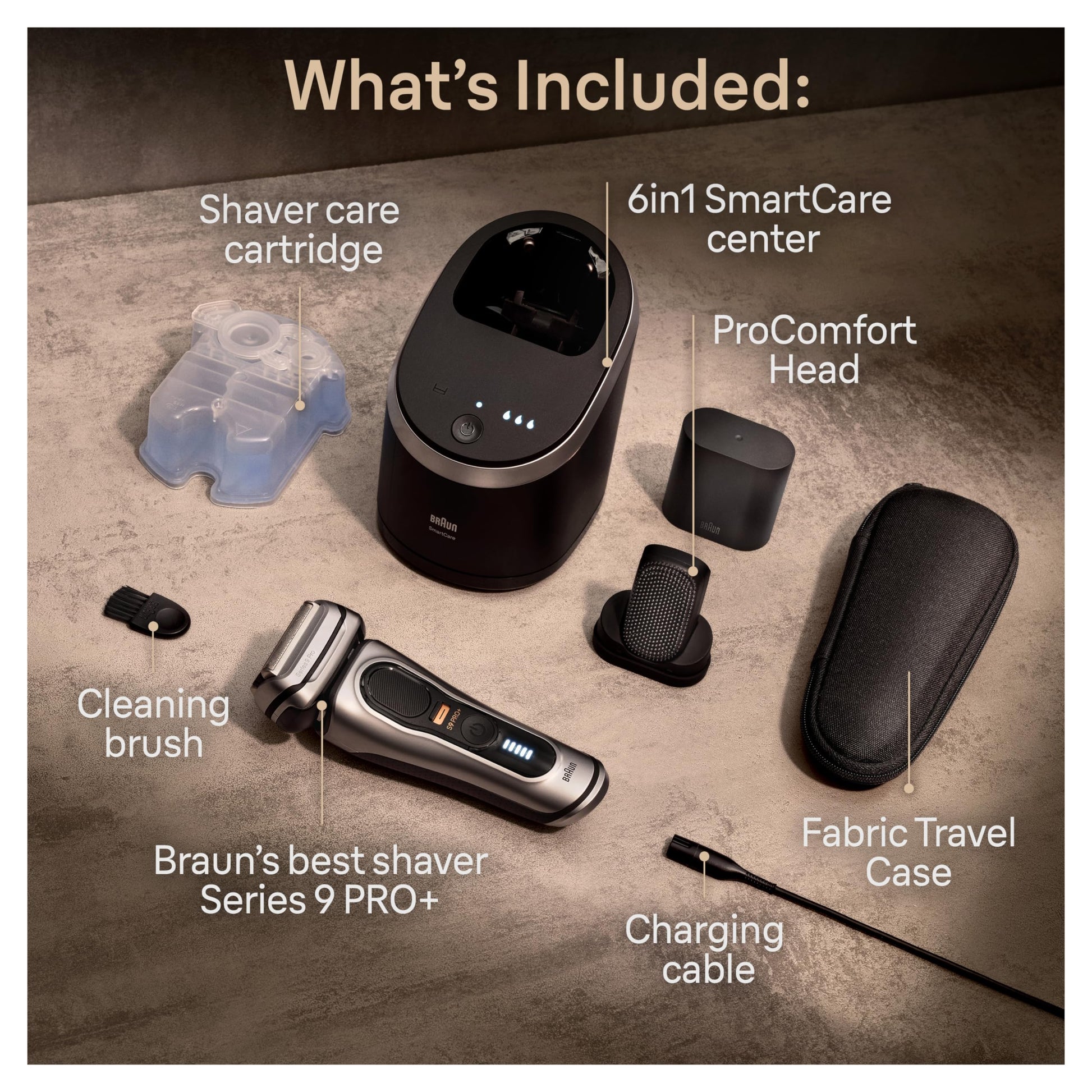 Dark Olive Green Braun Series 9 PRO+ Electric Razor for Men, 5 Pro Shaving Elements and Shave-Preparing ProComfort Head for Closeness & Skin Comfort, 6in1 SmartCare Center, Wet or Dry Shaver, Charging Stand, 9597cc