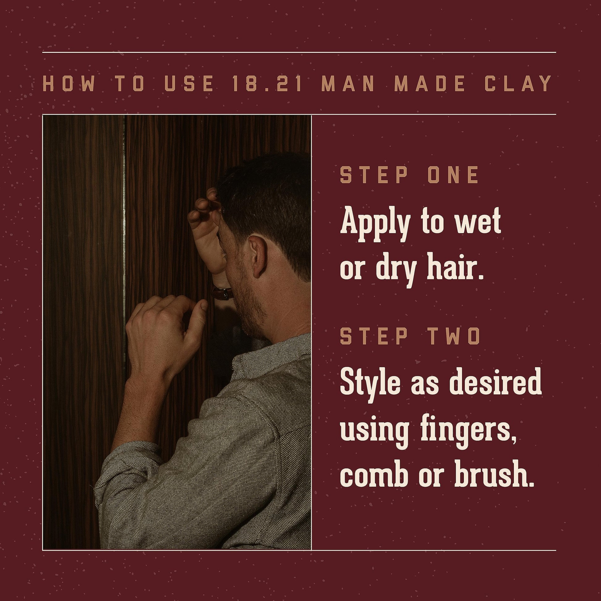 Dark Red 18.21 Man Made Hair Styling Product, 2oz. Original Sweet Tobacco Scent in Clay with Matte Finish
