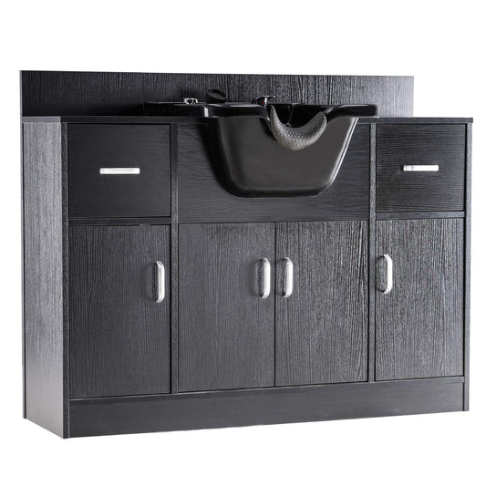 Dim Gray BarberPub Multi-Functional Shampoo Backwash Sink Station with Shampoo Bowl for Hair Stylist, Salon Spa Beauty Cabinet with Faucet Sprayer, Barber Storage Equipment 45.3" x 14.1'' x 36.4" 7139