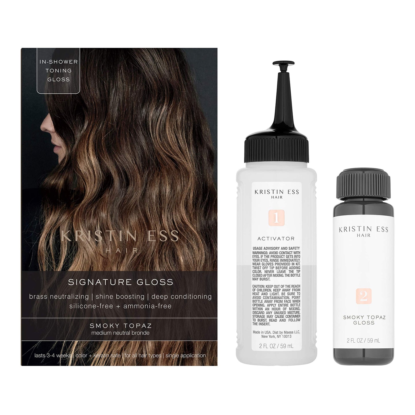 White Smoke Kristin Ess Hair Gloss in Smokey Topaz Medium Neutral Blonde - 4 Wk Semi Permanent Hair Dye Glaze - Color Depositing Conditioner & Toner for Vibrant Shine & Gloss - Vegan, Silicone & Ammonia Free