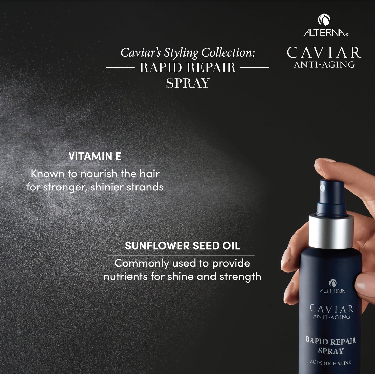 Black Alterna Caviar Anti-Aging Professional Styling Rapid Repair Shine Spray, 4.2-Ounce (2-Pack)