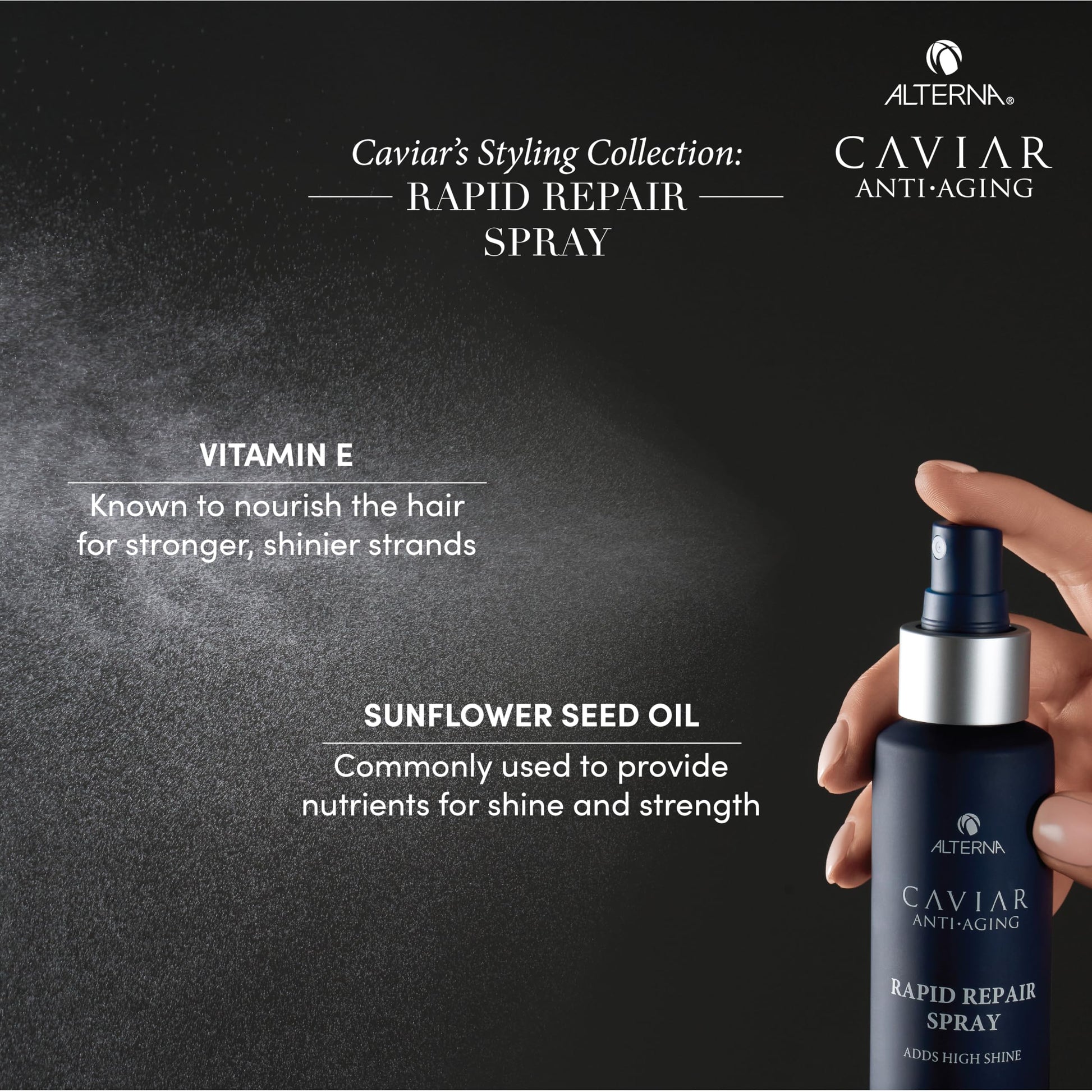 Black Alterna Caviar Anti-Aging Professional Styling Rapid Repair Shine Spray, 4.2-Ounce (2-Pack)