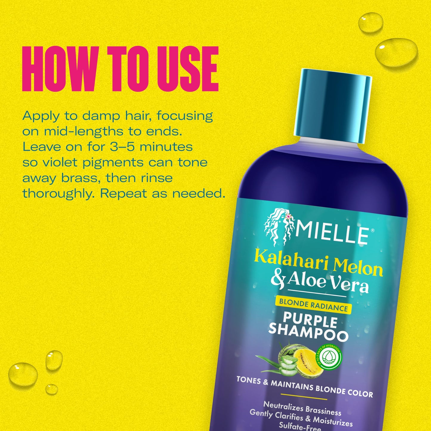 Gold Mielle Kalahari Melon & Aloe Vera Purple Shampoo, Blonde Radiance Toning Shampoo for Brassy Hair, Sulfate-Free Moisturizing Cleanser for Blonde & Textured Hair, 12 Ounce