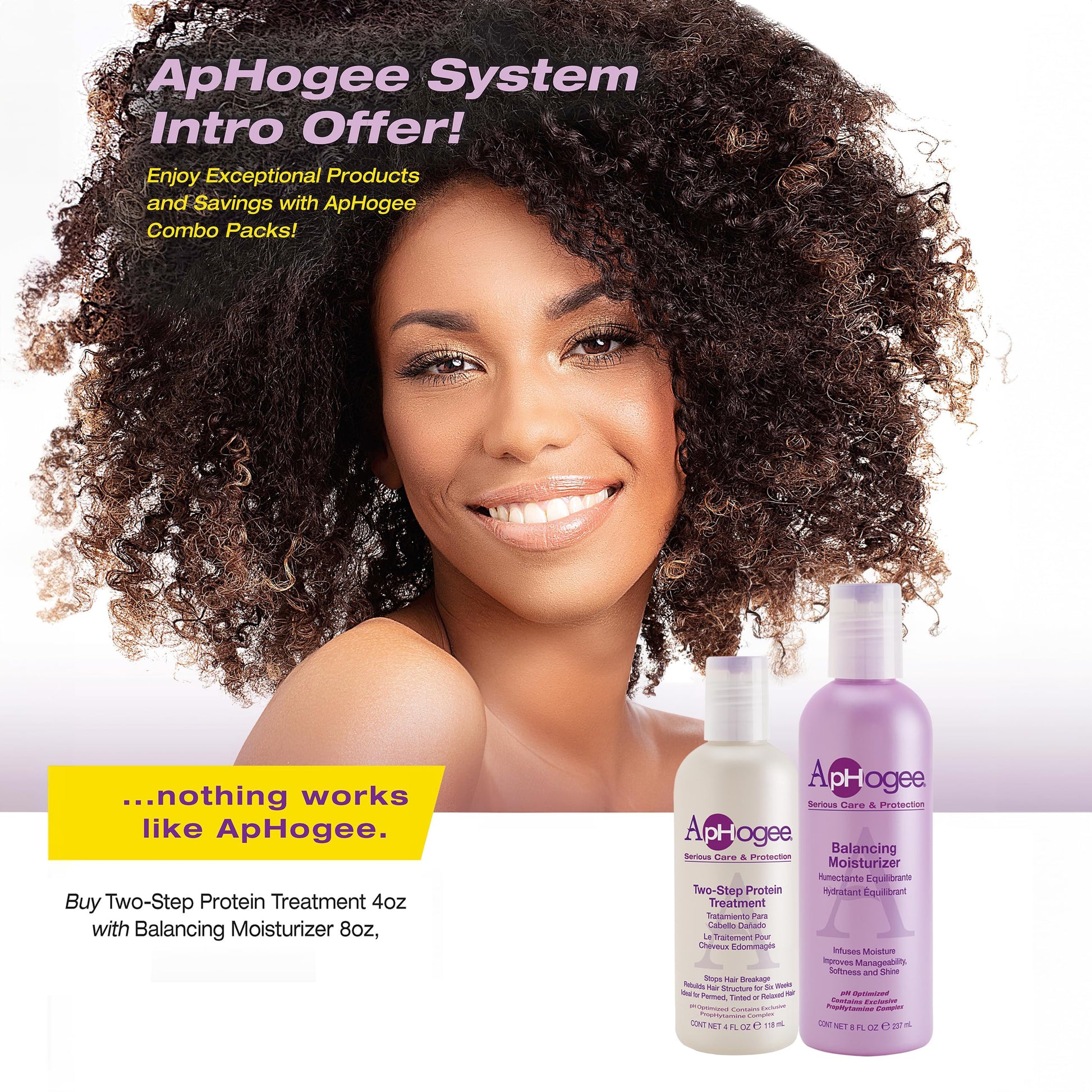 White Smoke Aphogee Hair Care Double Bundle – Two-Step Protein Treatment (4 fl oz) & Balancing Moisturizer (8 fl oz)