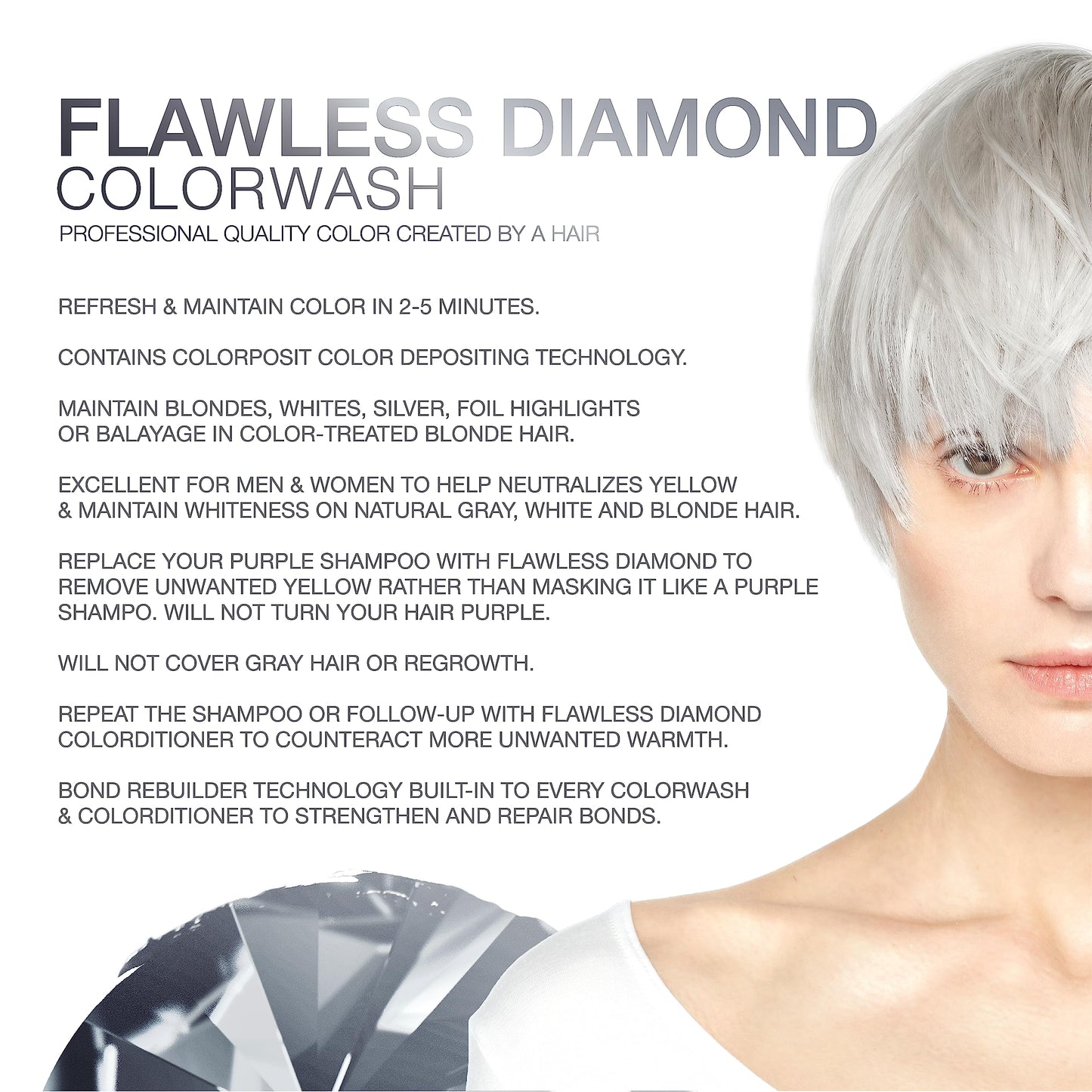 White Smoke Celeb Luxury Gem Lites Colorwash, Professional Semi-Permanent Hair Color Depositing Shampoo, Flawless Diamond, 8.25 Fl Oz (Pack of 1)