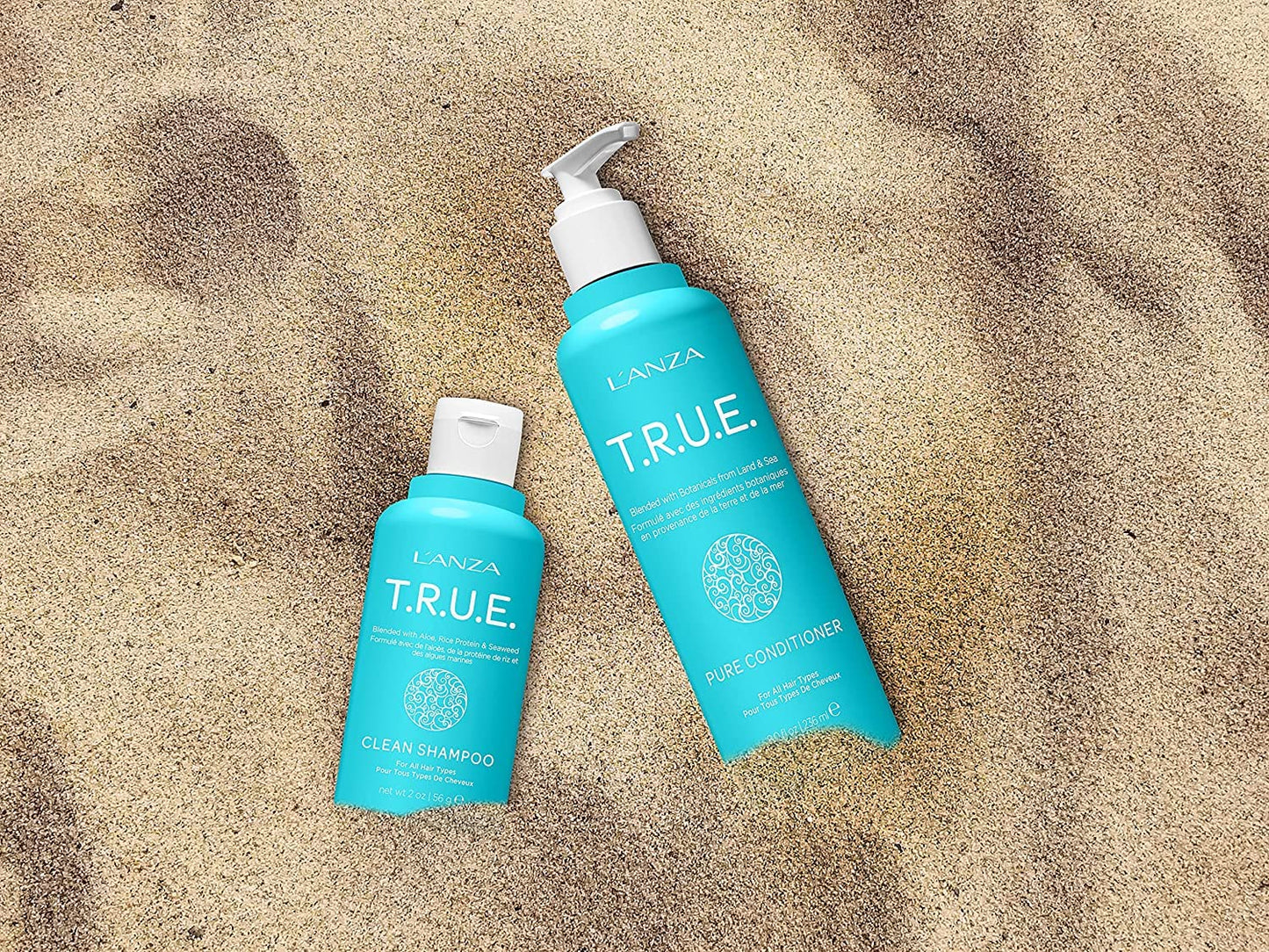 Tan L'ANZA T.R.U.E. Clean Sustainable Shampoo - Rich with Aloe Vera and Rice Protein, Color Safe Daily Hair Care, Fragrance-Free, for Fresh Clean Hair (2 Fl Oz)