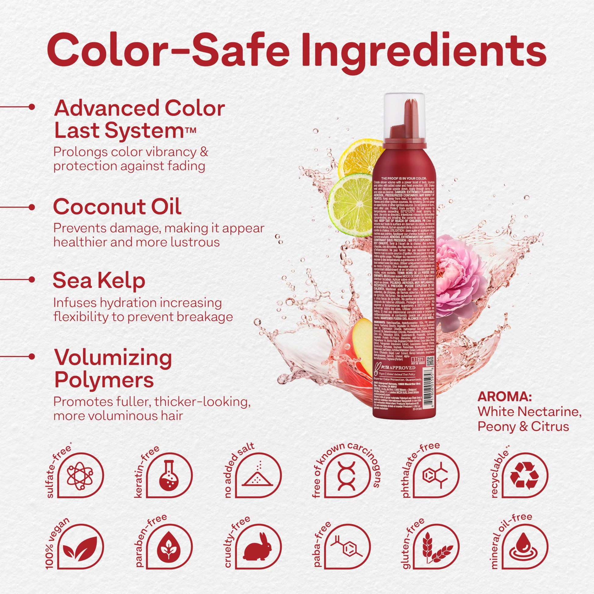 Misty Rose Colorproof Super Plump Whipped Bodifying Hair Mousse 7.5 Fl. Oz. Color-ProtectingMousse for Hair Volume, White Nectarine, Peony & Citrus Scent